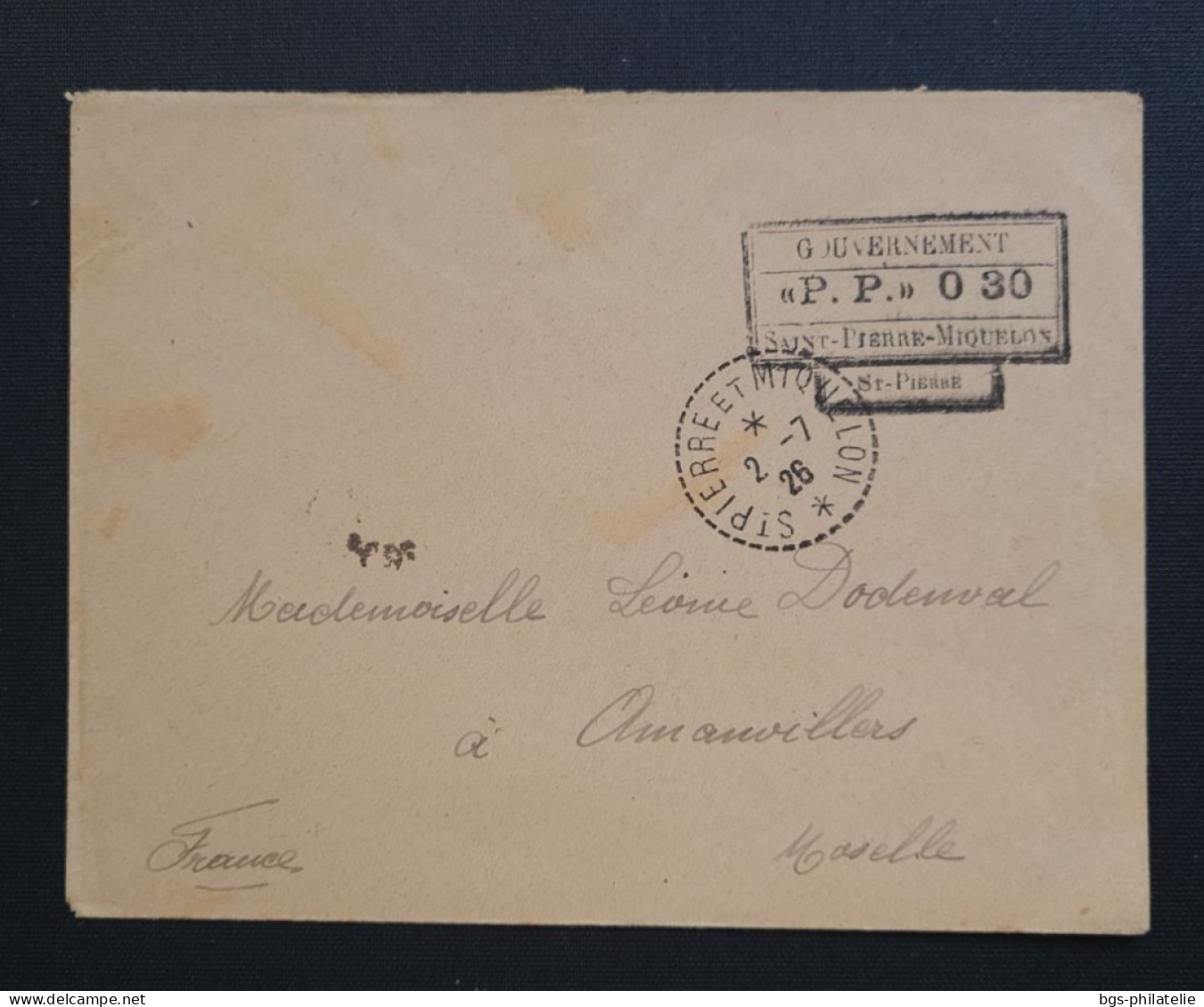 S.P.M. Cachet P.P.30 De St Pierre Pour La France. - Lettres & Documents