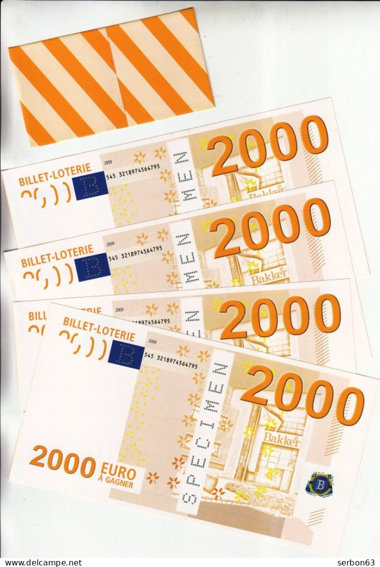 4 SPÉCIMEN 2009 VRAIE FAUSSE MONNAIE 2000 EURO SANS VALEUR DOCUMENT FICTIF NEUF AVEC BRACELET 165X9cm - Fictifs & Spécimens