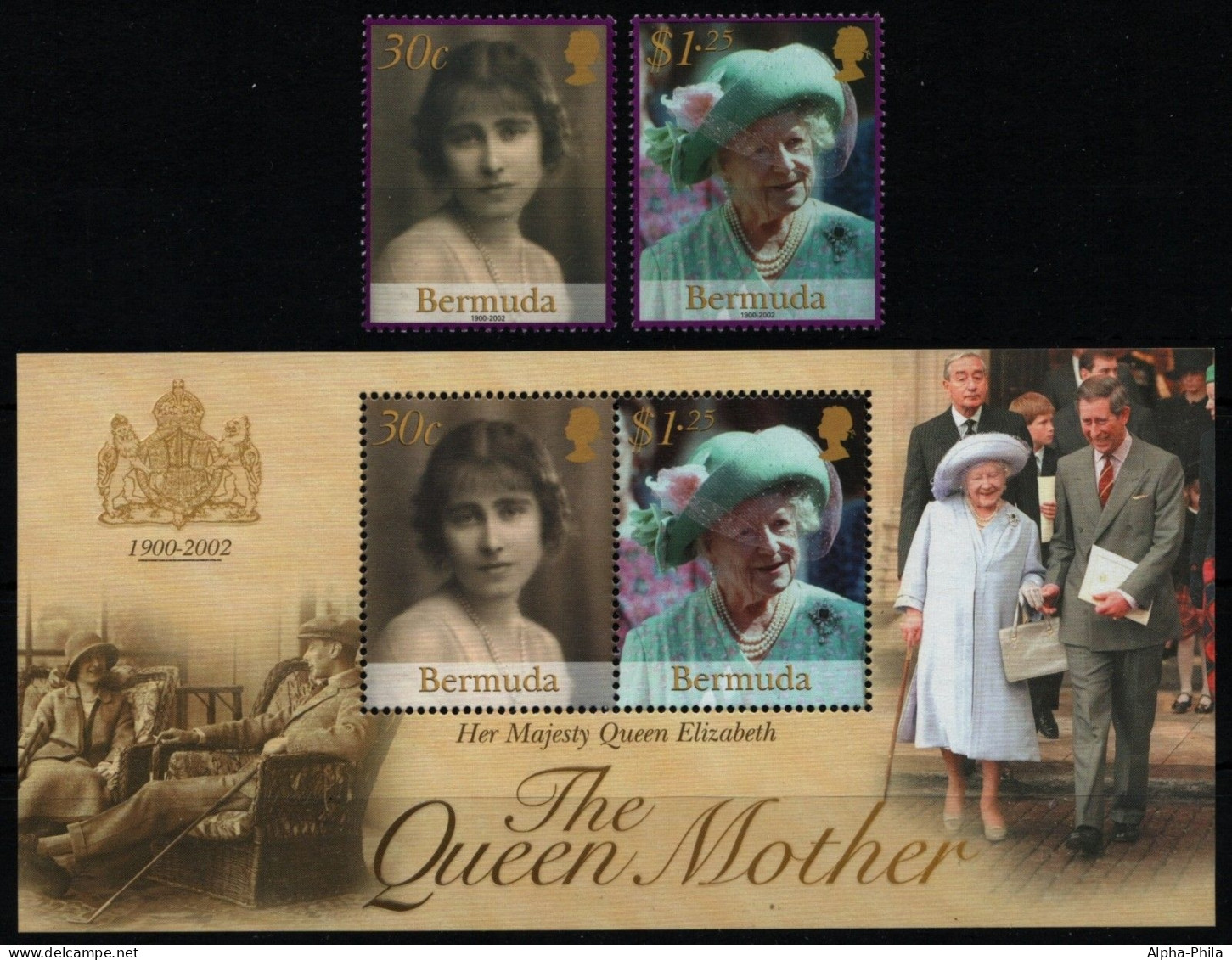 Bermuda 2002 - Mi-Nr. 825-826 & Block 13 ** - MNH - Tod Queen Mum - Bermuda