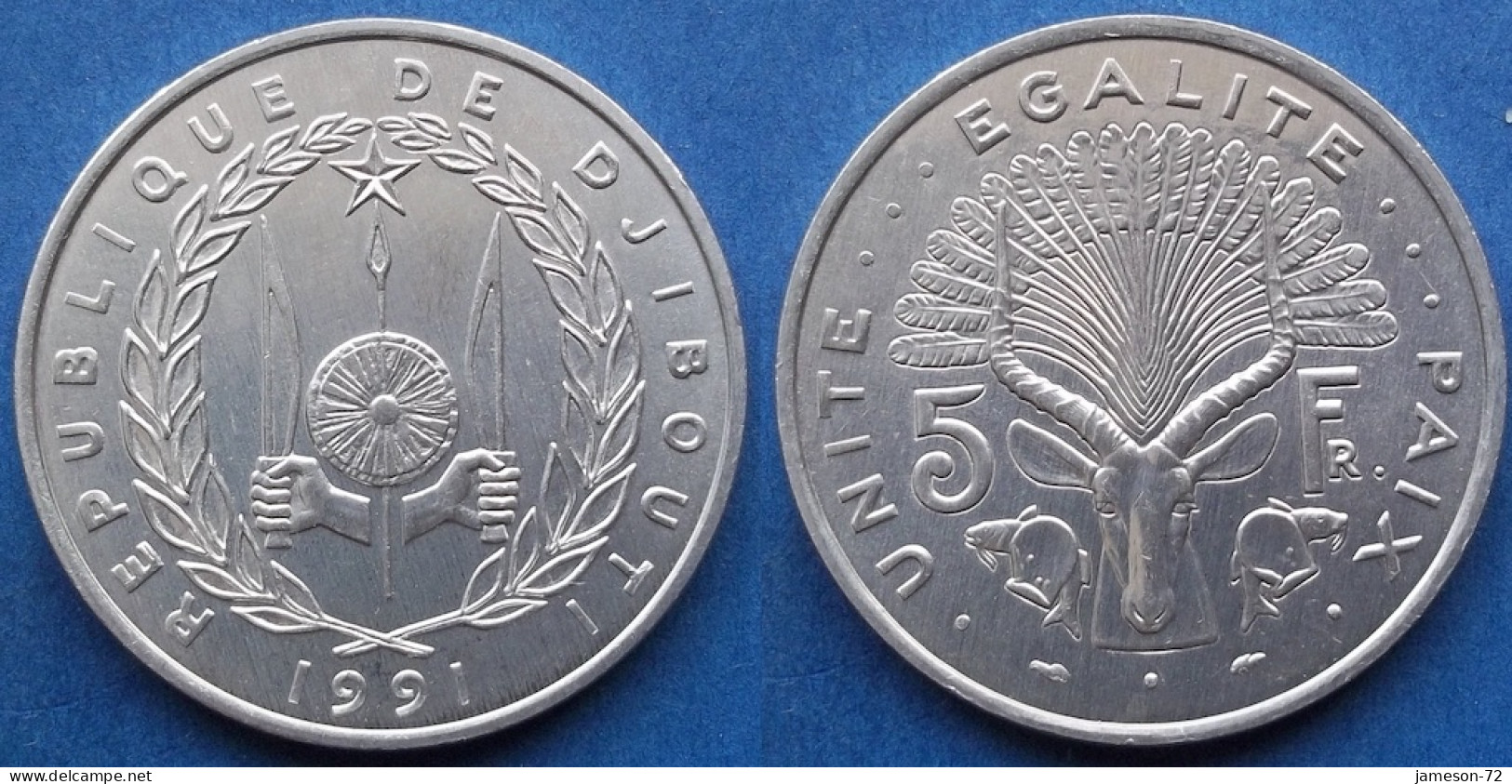 DJIBOUTI - 5 Francs 1991 "Giant Eland" KM# 22 Republic, Standard Coinage - Edelweiss Coins - Djibouti