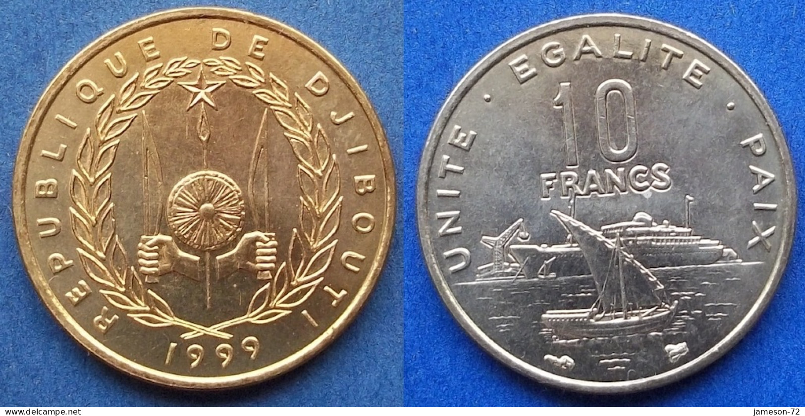 DJIBOUTI - 10 Francs 1999 "Boats On Water" KM# 23 Republic, Standard Coinage - Edelweiss Coins - Gibuti