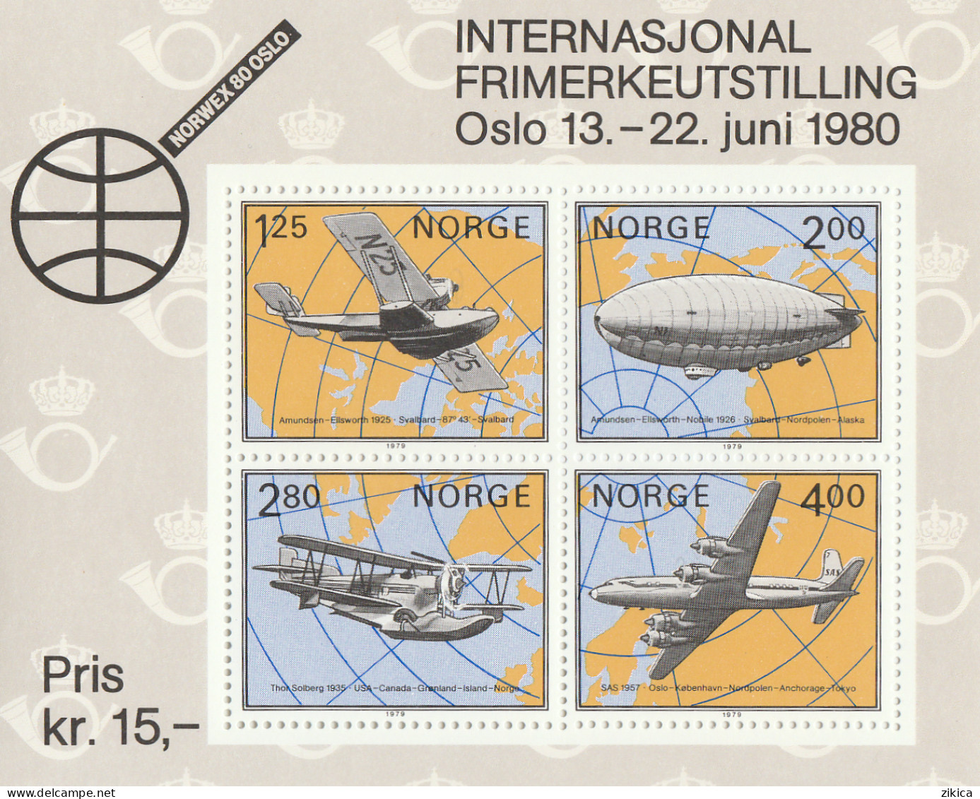Norway - 1979 International Stamp Exhibition "NORWEX 80" - Aircraft,S/S.MNH** - Blocs-feuillets
