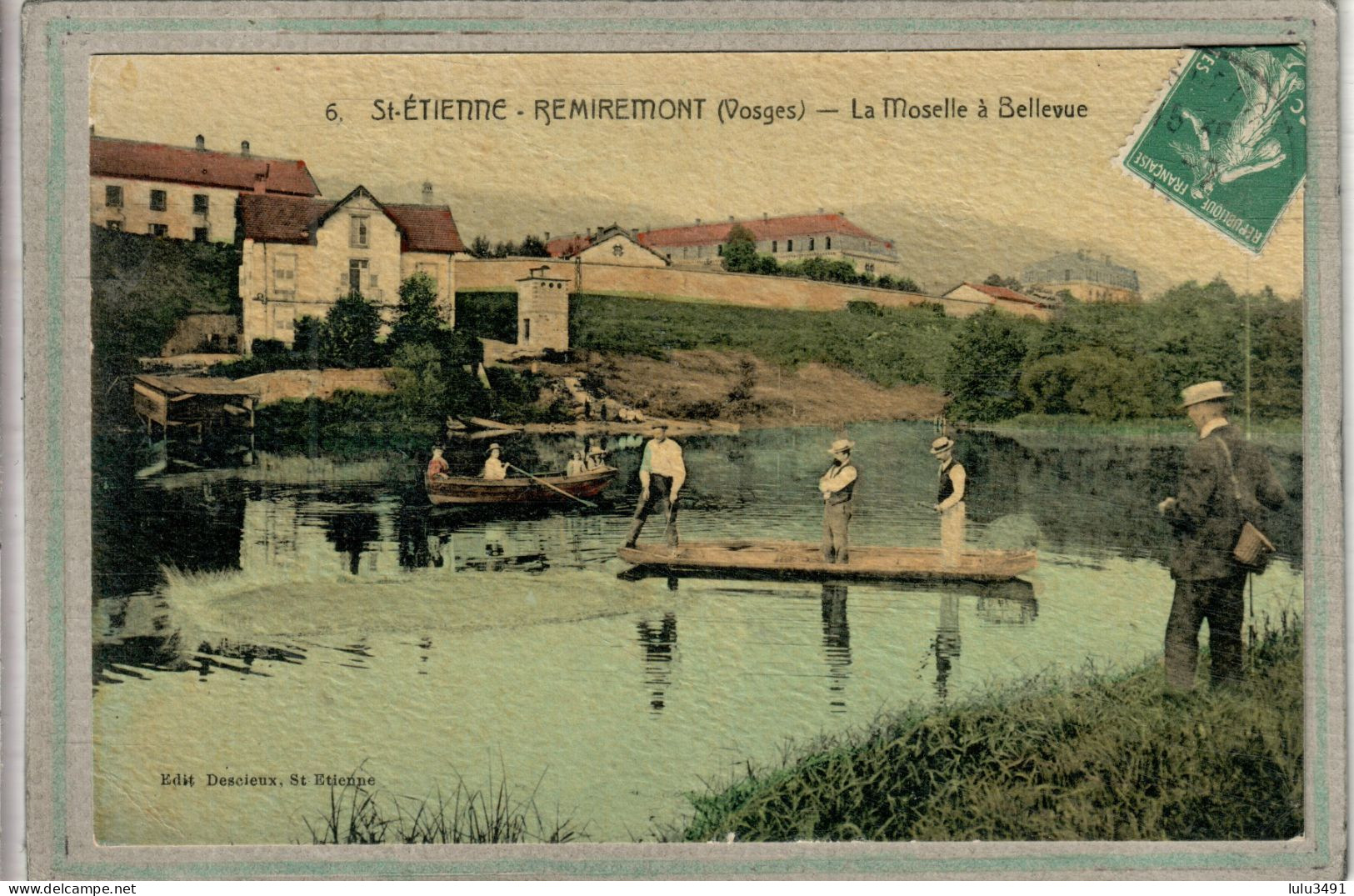 CPA -SAINT-ETIENNE-de-REMIREMONT (88) Pêche Sur La Moselle à Bellevue En 1910 - Carte Colorisée D'aspect Toilé - Saint Etienne De Remiremont