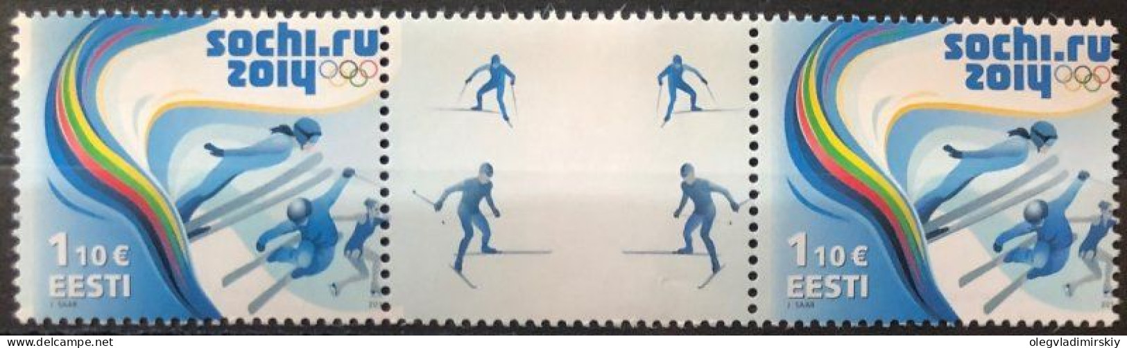 Estonia Estland Estonie 2014 XXII Winter Olympic Games In Sochi Perforation Gutter-pair With Label Mint RARE MNH - Estonie