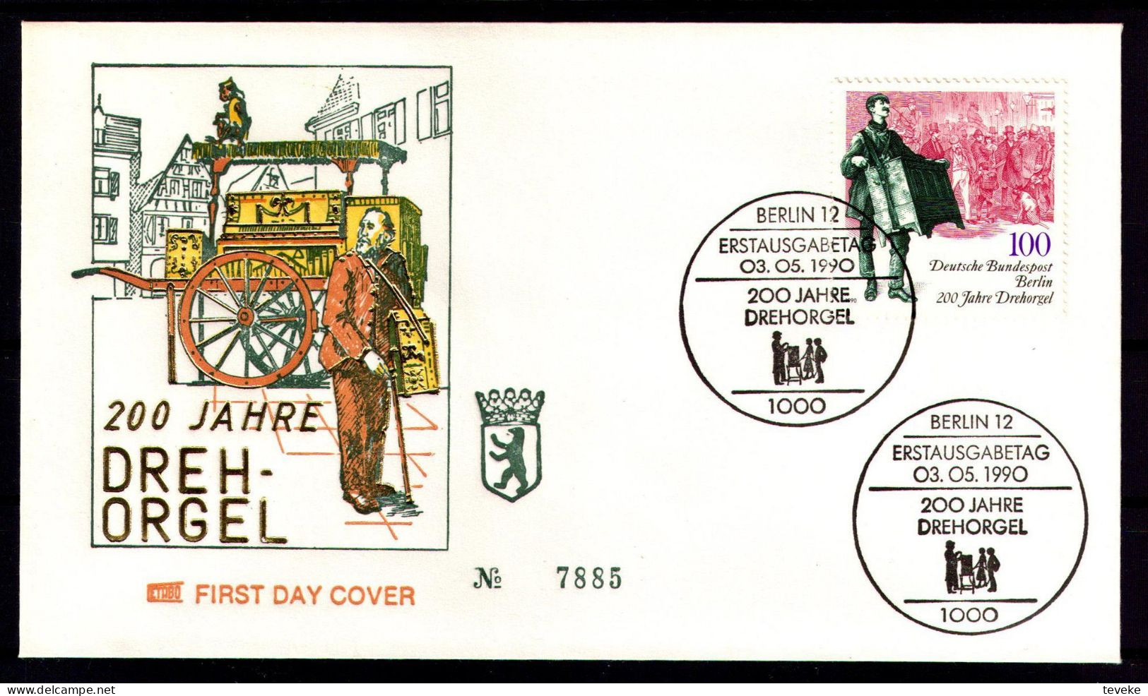 BERLIN 1990 - Michel Nr. 872 FDC - Drehorgel - Muzik, Music  - 1981-1990