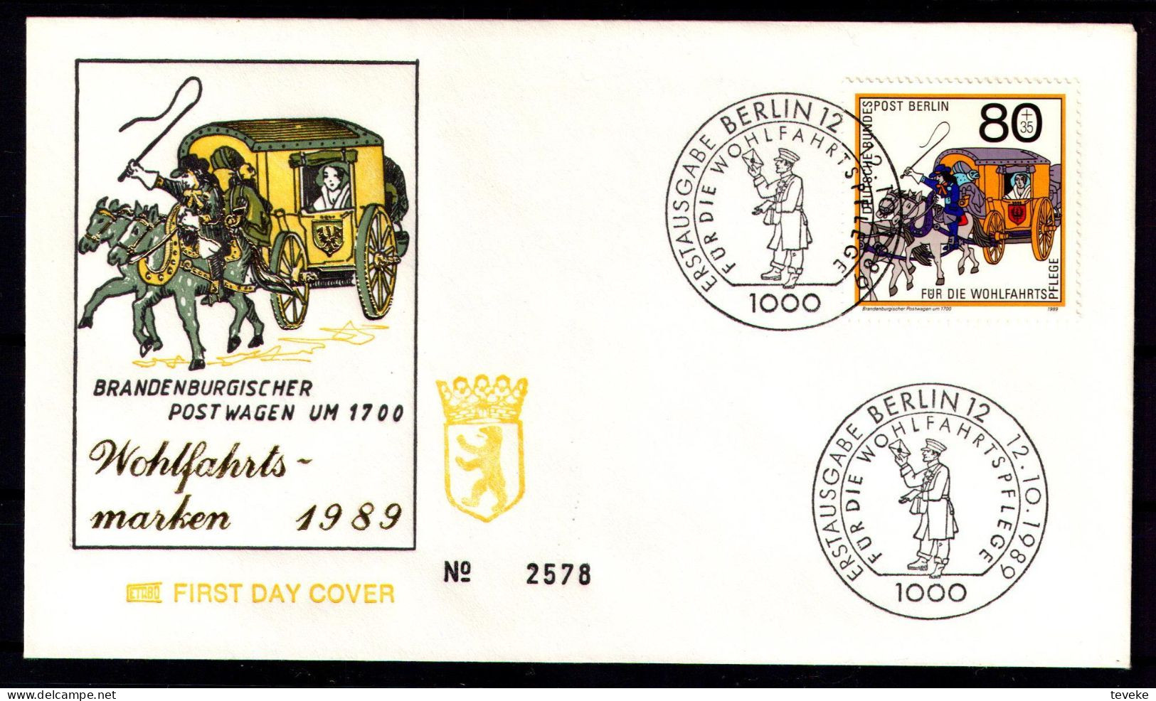 BERLIN 1989 - Michel Nr. 852/854 FDC - Wohlfahrt - Postbeförderun - 1981-1990