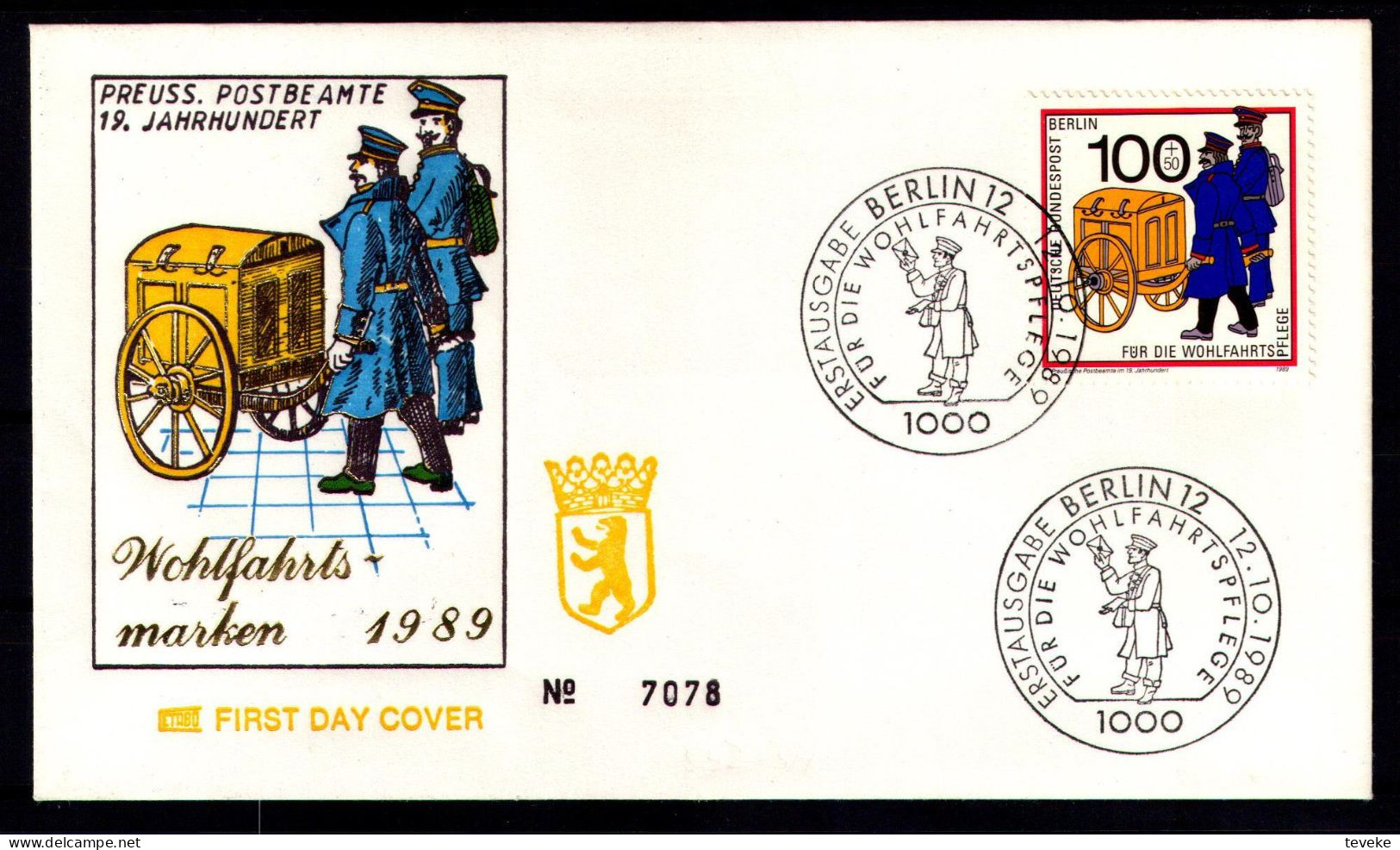 BERLIN 1989 - Michel Nr. 852/854 FDC - Wohlfahrt - Postbeförderun - 1981-1990