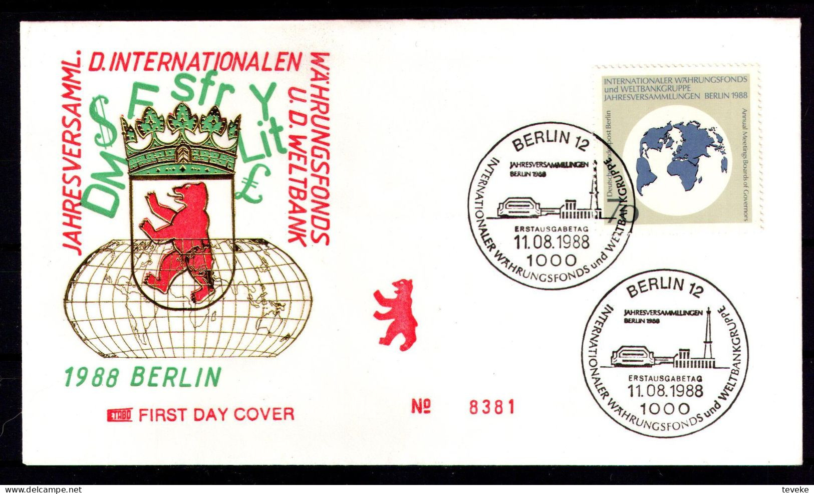 BERLIN 1988 - Michel Nr. 817 FDC - Internationales Wärungsfond IWF - IMF - 1981-1990