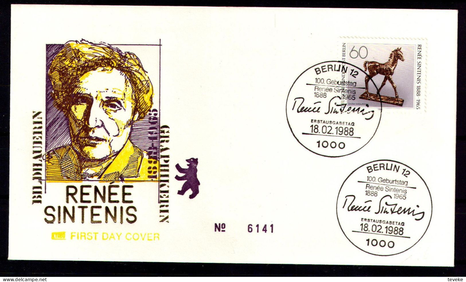 BERLIN 1988 - Michel Nr. 805 FDC - Renée Sintenis - Kunst, Art, Sculpture - 1981-1990