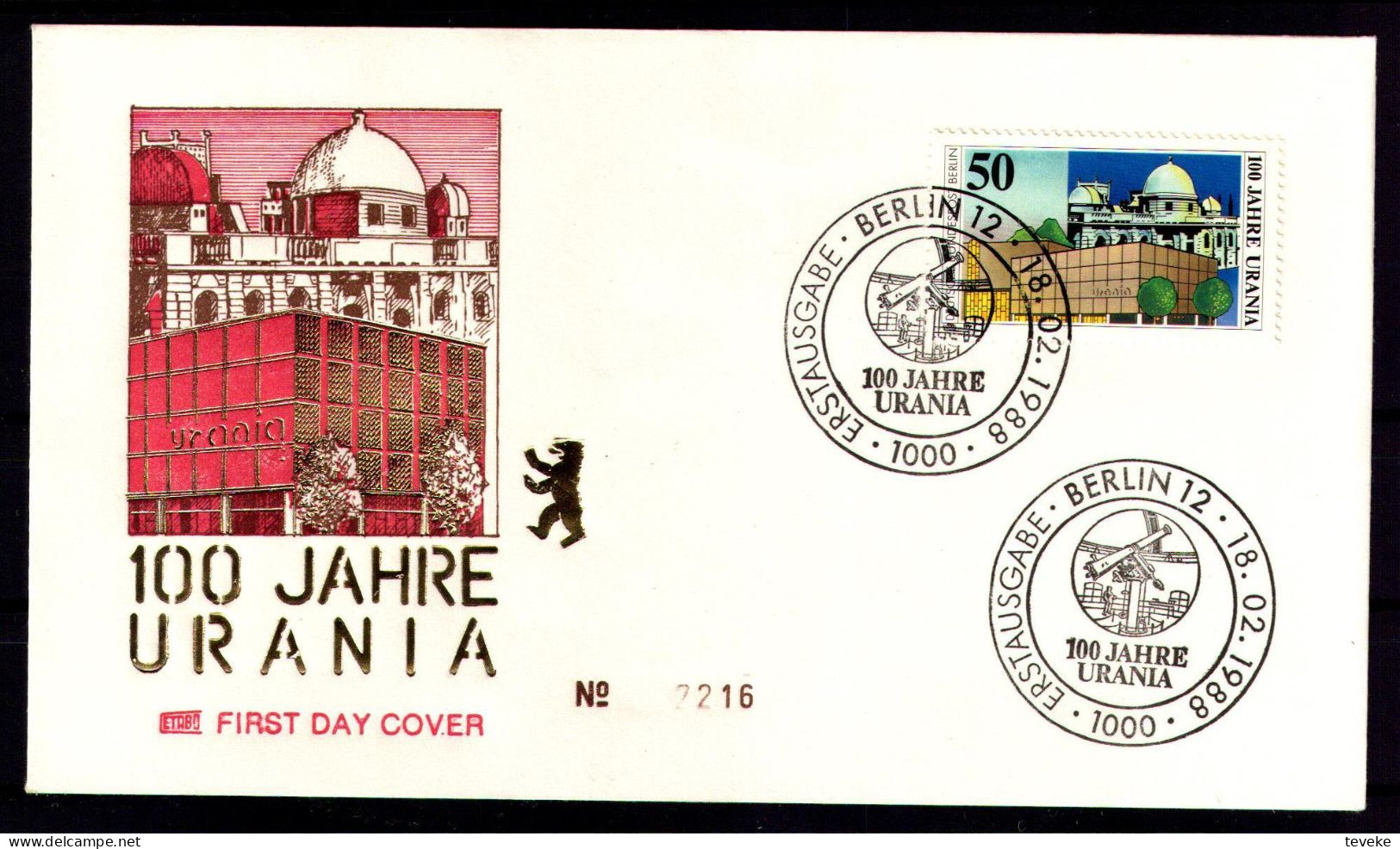 BERLIN 1988 - Michel Nr. 804 FDC - Urania Berlin - Volkssternwarte & Planetarium - 1981-1990