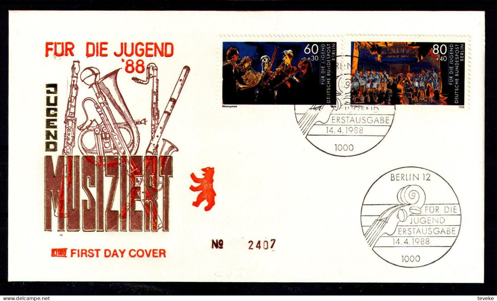 BERLIN 1988 - Michel Nr. 807/810 FDC - Jugend Musiziert - Music - 1981-1990