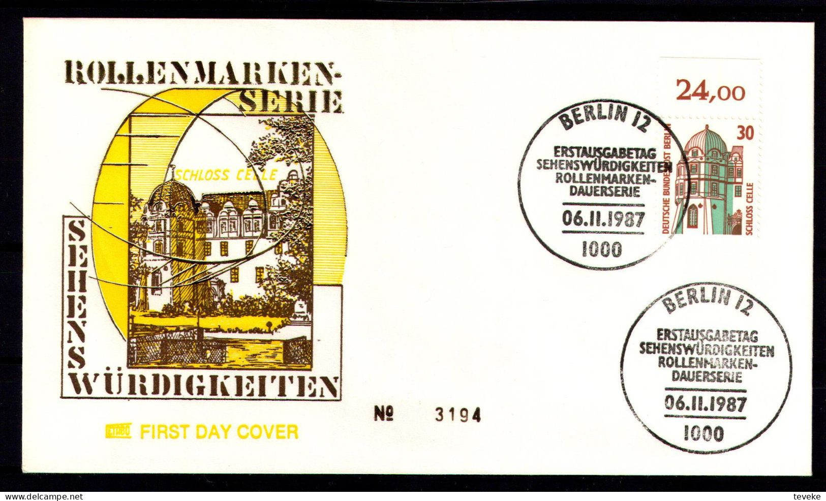 BERLIN 1987 - Michel Nr. 793A/796A FDC - Sehenswürtigkeiten - 1981-1990