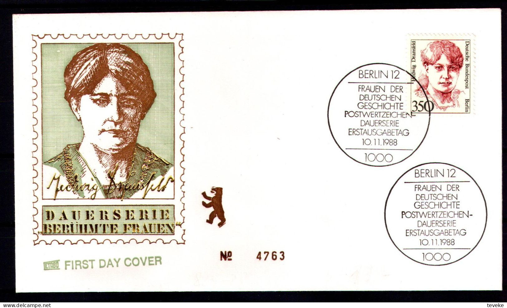 BERLIN 1988 - Michel Nr. 824/828 FDC - Frauen Der Deutschen Geschichte - 1981-1990