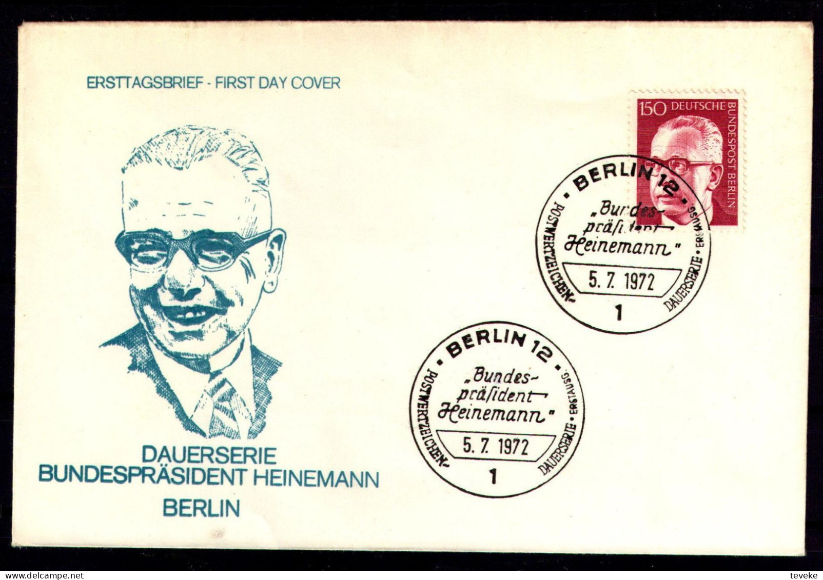 BERLIN 1972 - Michel Nr. 431 - FDC - Bundespräsident Dr. Gustav Heinemann - 1971-1980