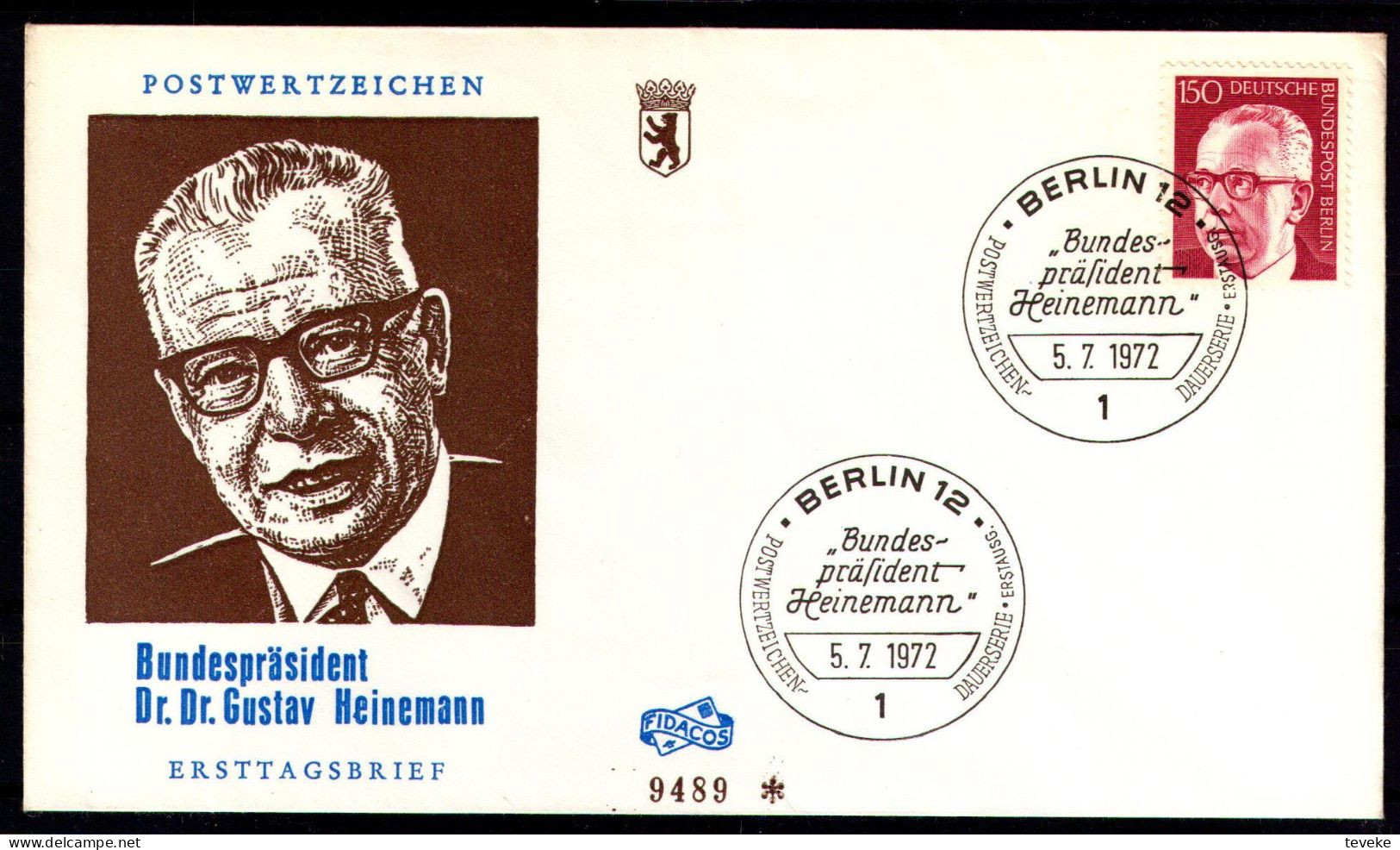 BERLIN 1972 - Michel Nr. 431 - FDC - Bundespräsident Dr. Gustav Heinemann - 1971-1980