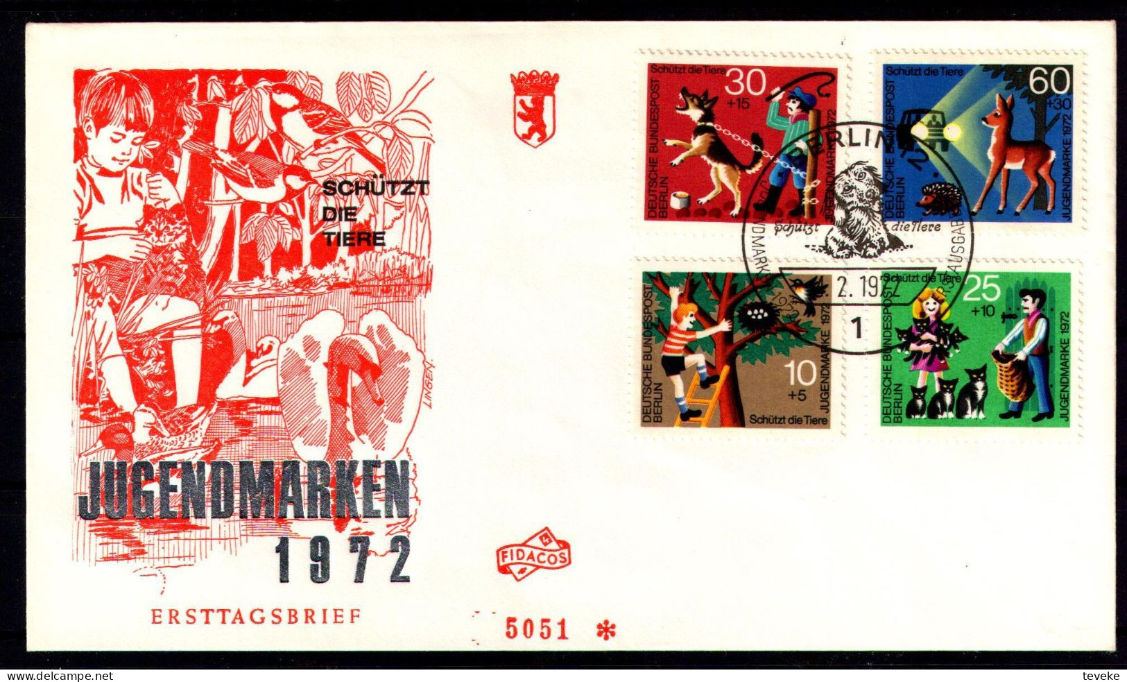 BERLIN 1972 - Michel Nr. 418/421 FDC - Jugend - Tierschutz - 1971-1980