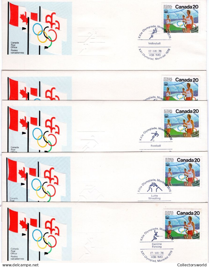 Canada 5 X Embossed FDC Olympics 1976 Football Handball Volleyball Fencing Wrestling - Special Cancels - 1971-1980