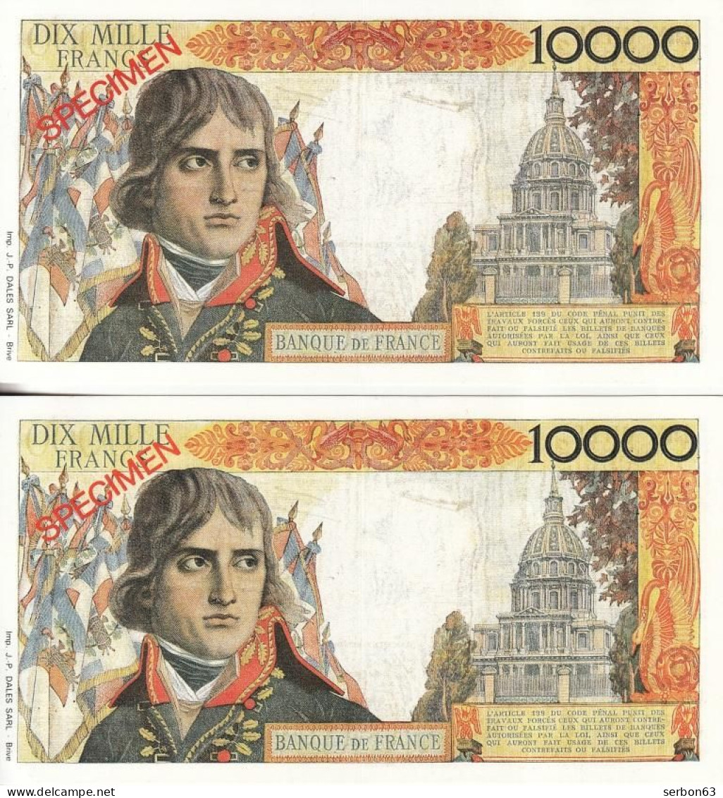 2 SPÉCIMEN VRAIE FAUSSE MONNAIE 10000 FRANCS BONAPARTE PUBLICITAIRE BIJOUTERIE FANTAISIE BRIVE CORRÈZE FICTIF ? - Fiktive & Specimen