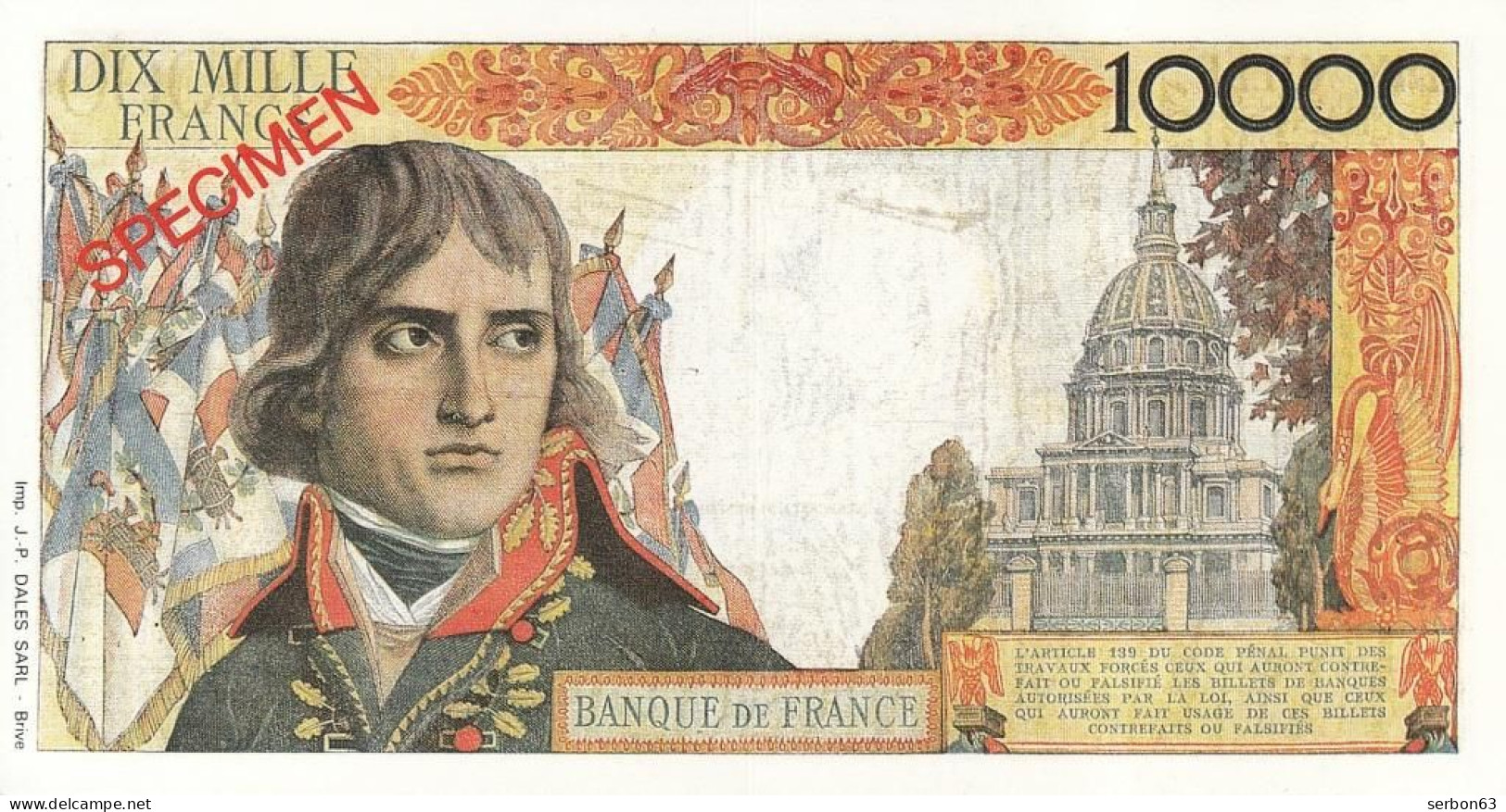 2 SPÉCIMEN VRAIE FAUSSE MONNAIE 10000 FRANCS BONAPARTE PUBLICITAIRE BIJOUTERIE FANTAISIE BRIVE CORRÈZE FICTIF ? - Specimen