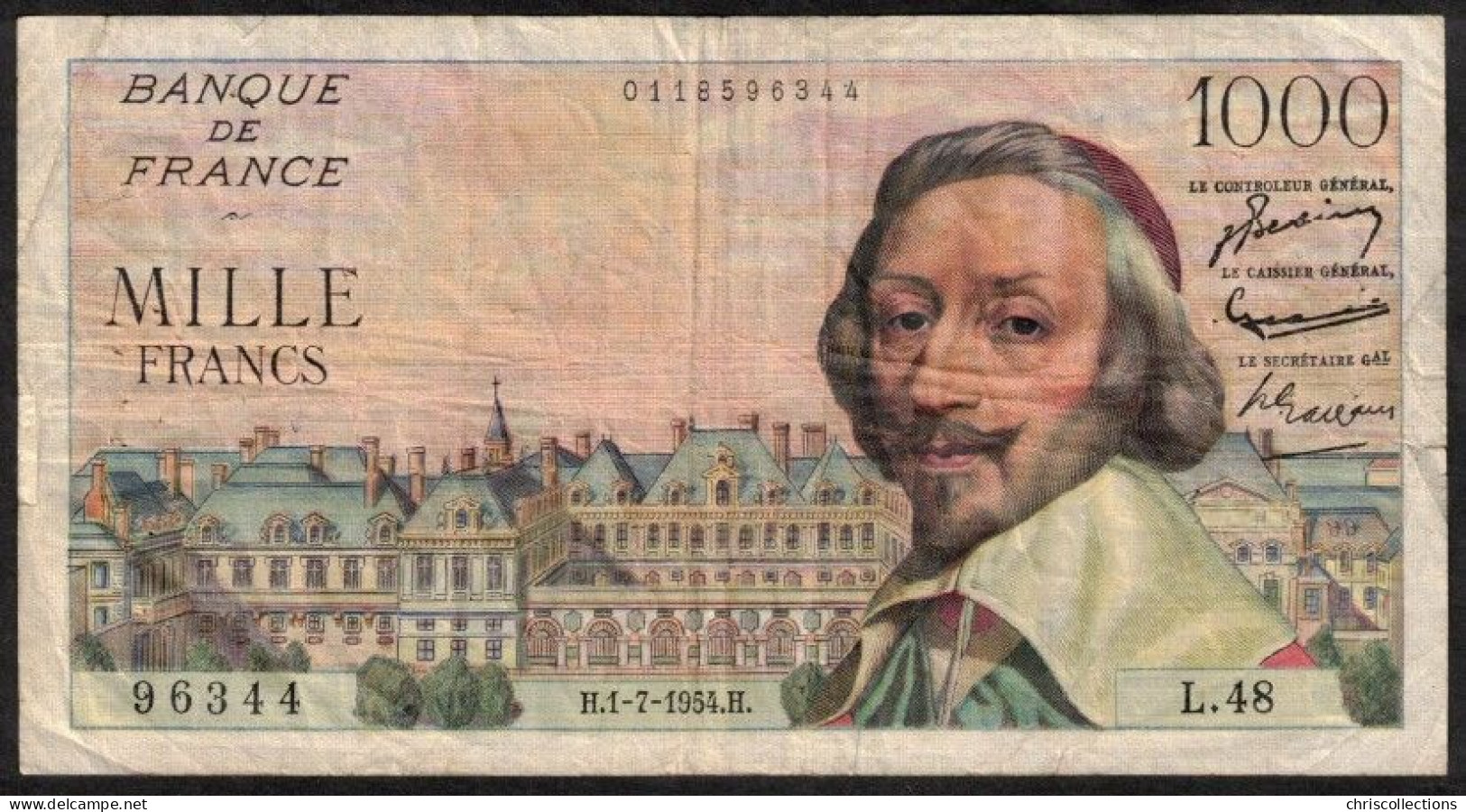 FRANCE - 1000 F RICHELIEU - 1.7.1954 - F : 42/6 - TB - 1 000 F 1953-1957 ''Richelieu''