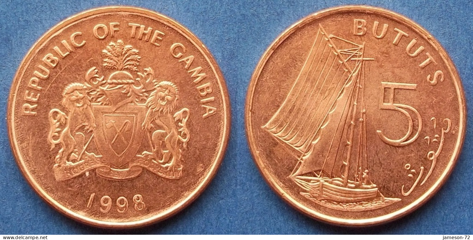 GAMBIA - 5 Bututs 1998 "Sailboat" KM# 55 Republic (1965) - Edelweiss Coins - Gambia