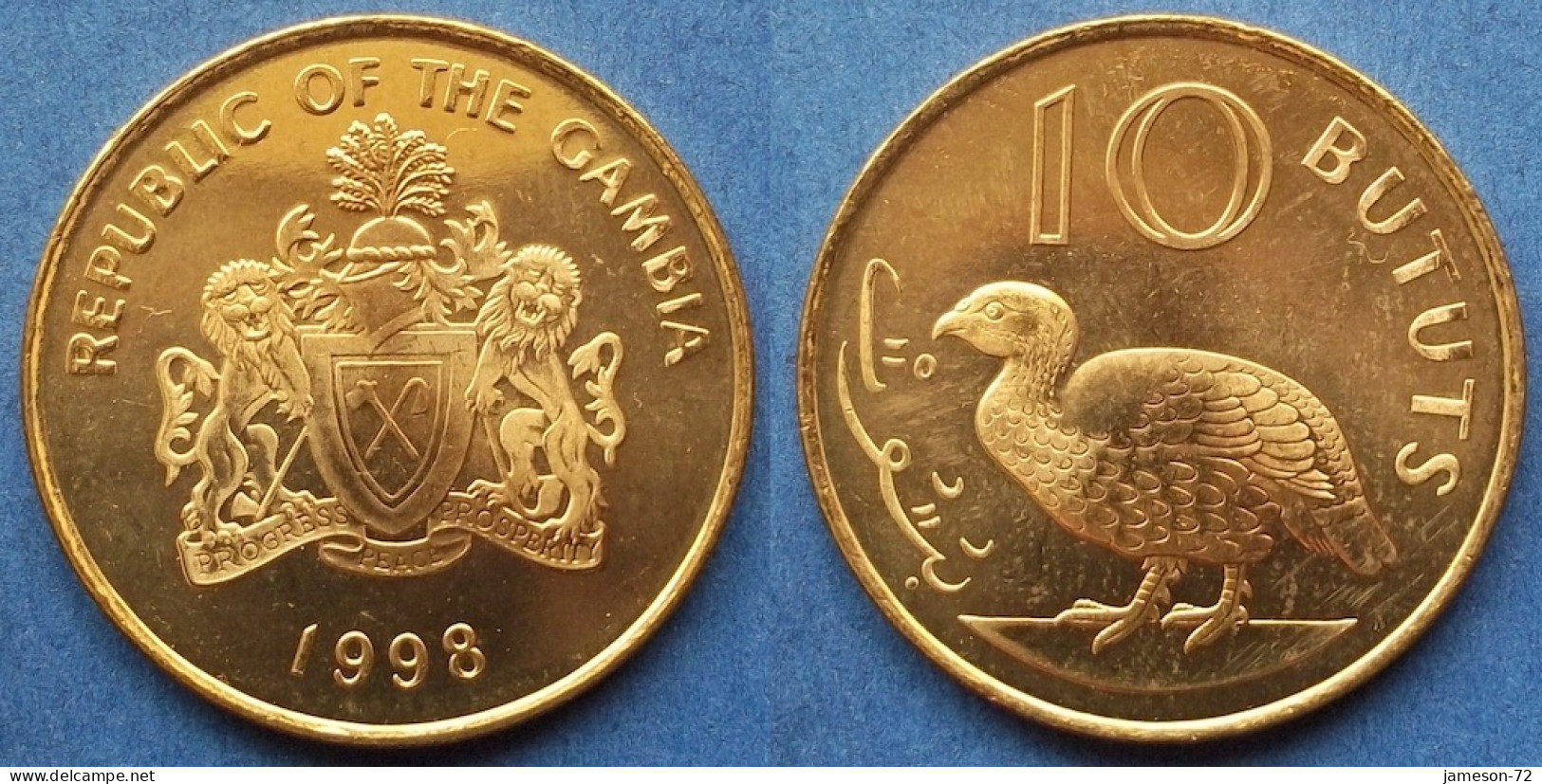 GAMBIA - 10 Bututs 1998 "Double-spurred Francolin" KM# 56 Republic (1965) - Edelweiss Coins - Gambia