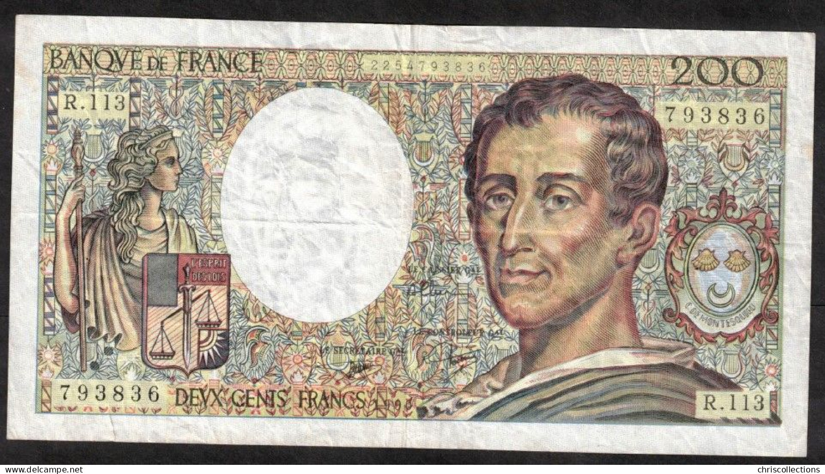 FRANCE - 200 Francs MONTESQUIEU  - 1990 - F : 70/10c - TTB - 1 Déchirure 5mm - 200 F 1981-1994 ''Montesquieu''