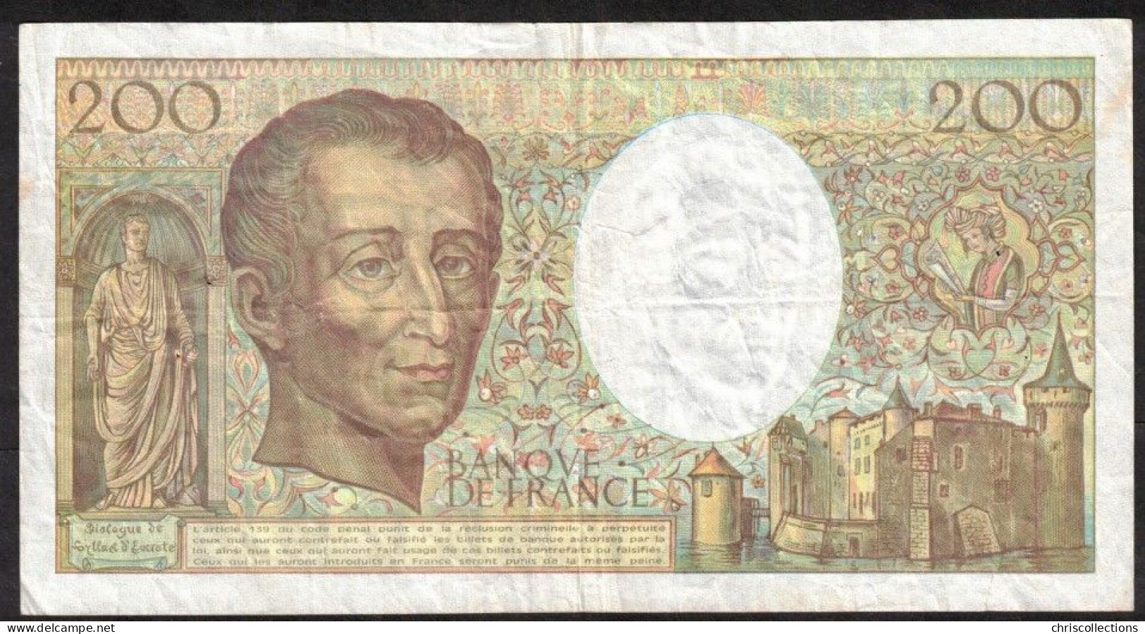 FRANCE - 200 Francs MONTESQUIEU  - 1990 - F : 70/10c - TTB - 1 Déchirure 5mm - 200 F 1981-1994 ''Montesquieu''