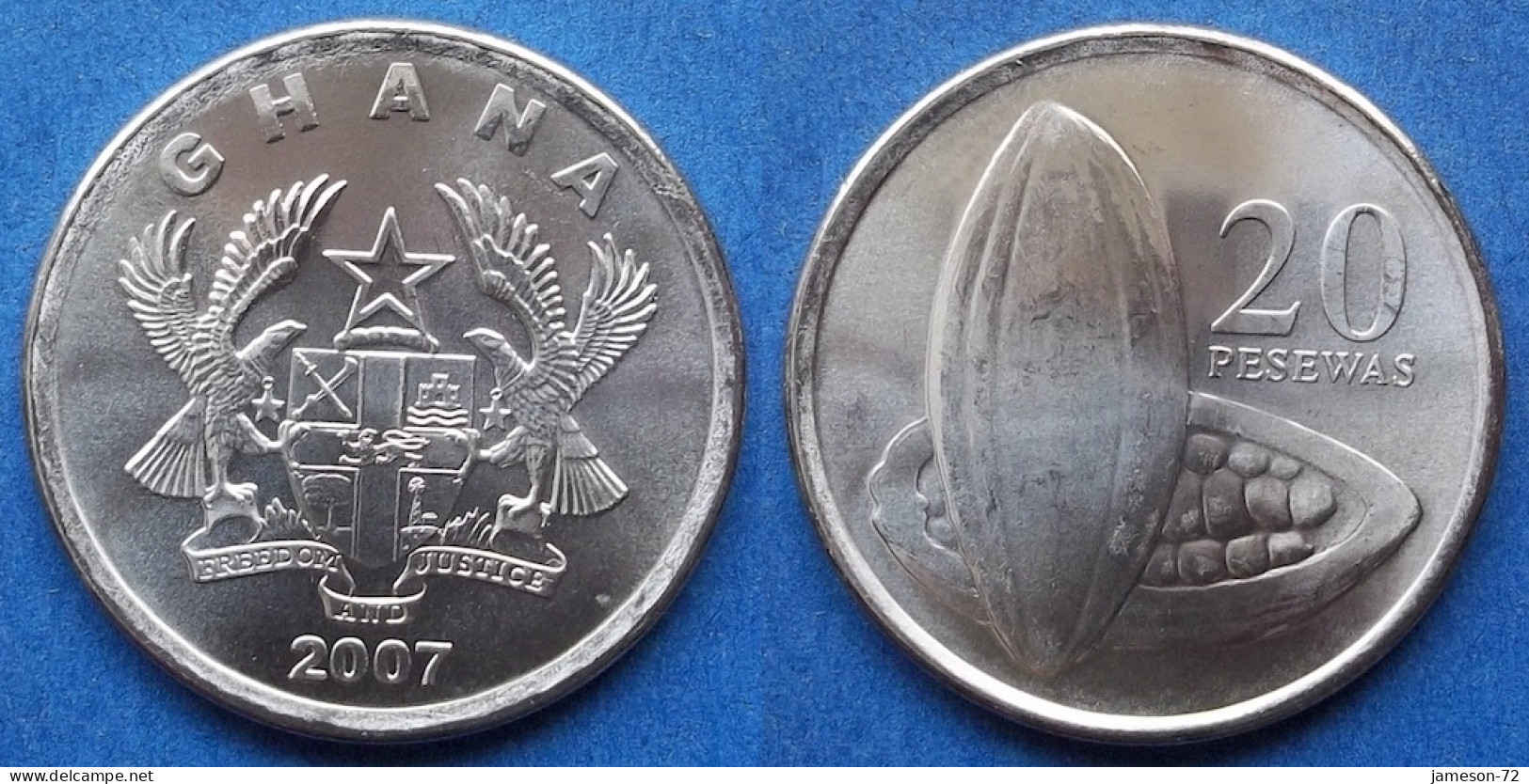 GHANA - 20 Pesewas 2007 "Split Open Cocoa Pod" KM# 40 Reform Coinage (2007) - Edelweiss Coins - Ghana