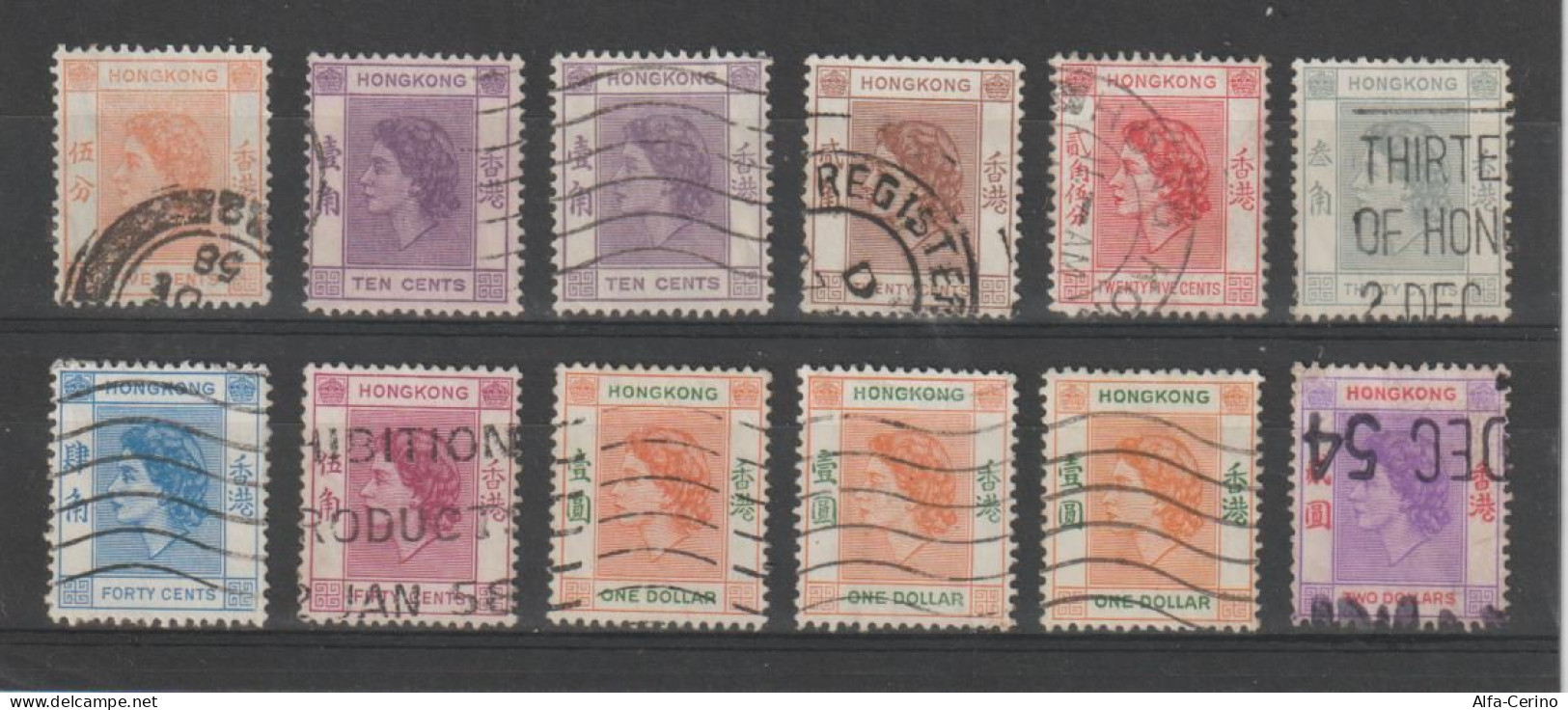 HONG-KONG:  1954/60  ELIZABETH  II°  -  LOT  12  USED  STAMPS  -  YV/TELL. 176//187 - Gebruikt