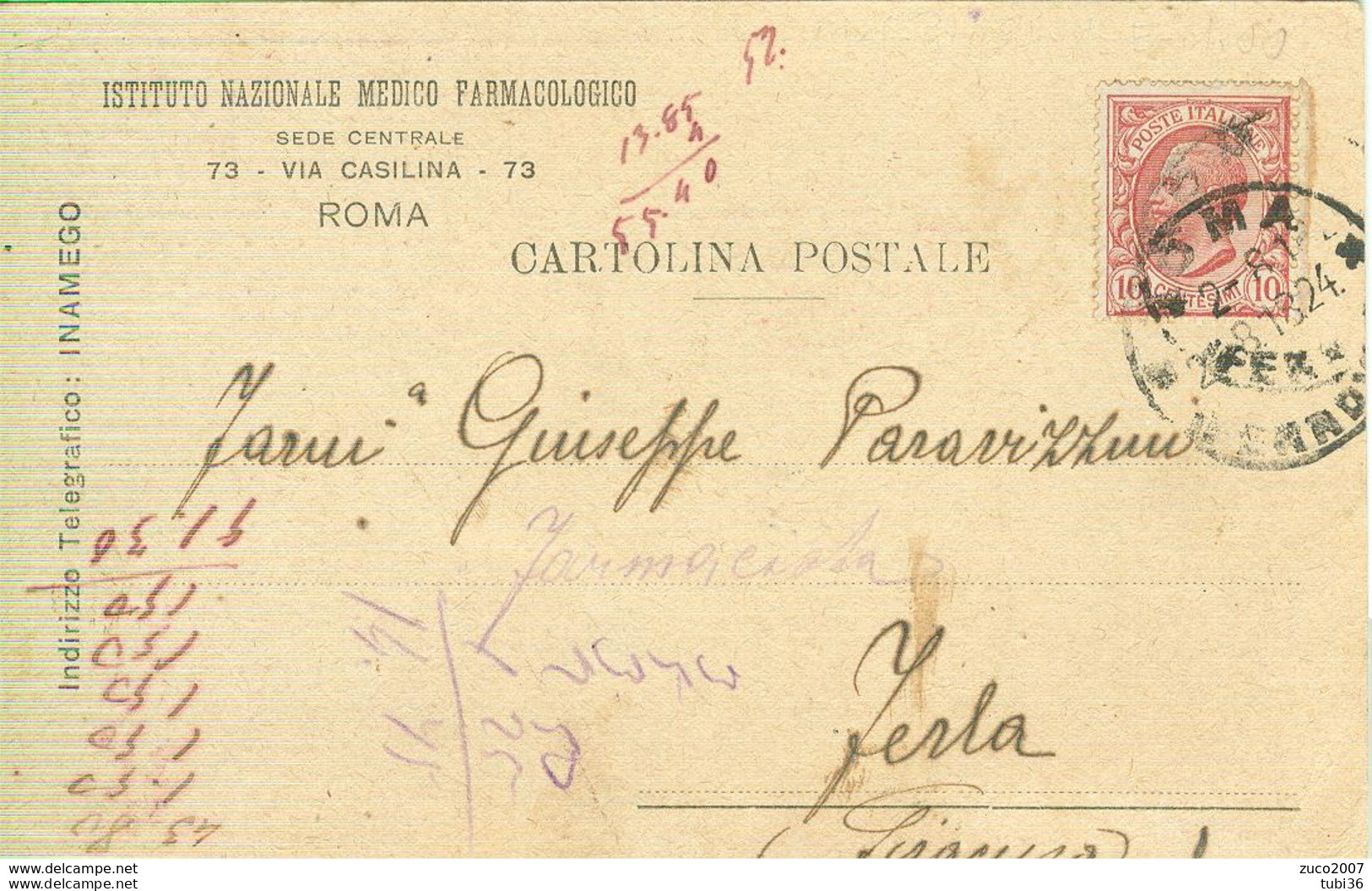 CARTOLINA POSTALE,STAMPA  PRIVATA,FATTURA ESTRATTO CONTO CON MARCA DA BOLLO, 1918,ROMA-FERLA (SIRACUSA) - Sanidad Y Hospitales