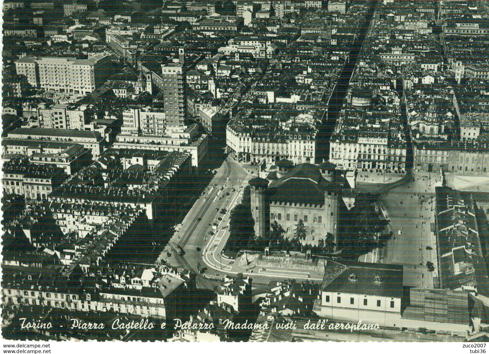 TORINO Piazza Castello E Palazzo Madama Visti Dall'aeroplano,B/N,VIAGGIATA 1951, - Palazzo Madama