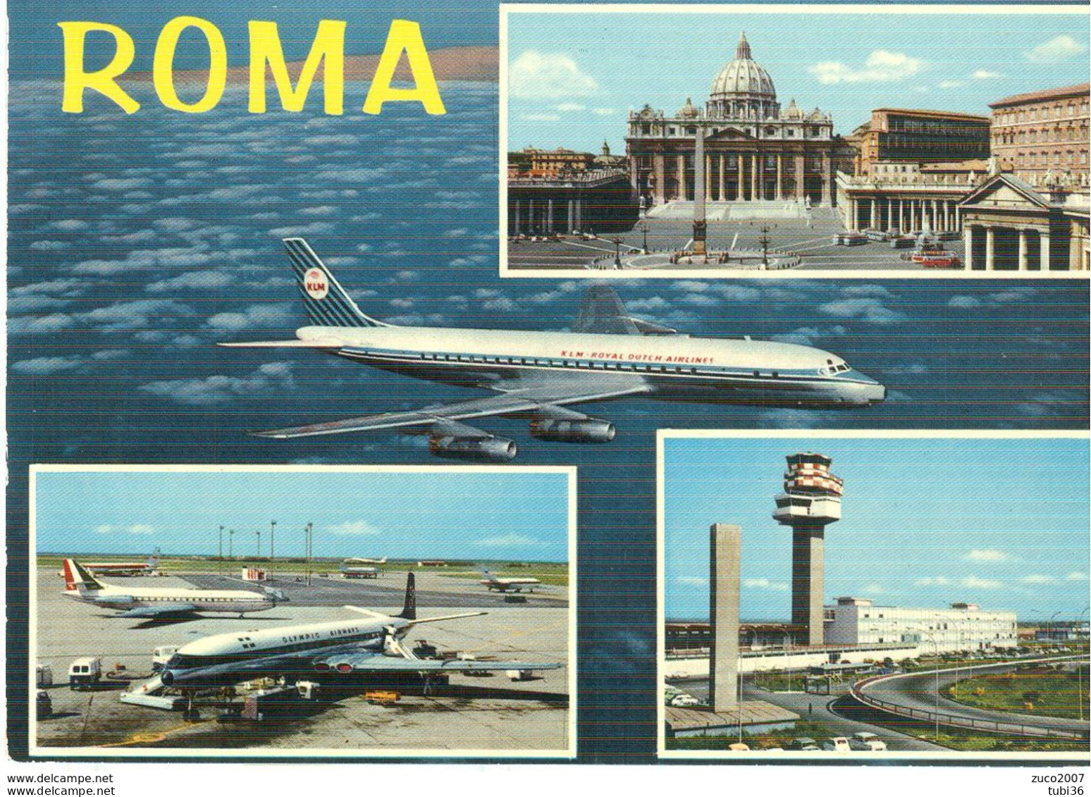 ROMA - 4 VEDUTINE - AEROPORTO,AEREI -S.PIETRO-COLORI,VIAGGIATA 1969 - POSTE ROMA - Transport