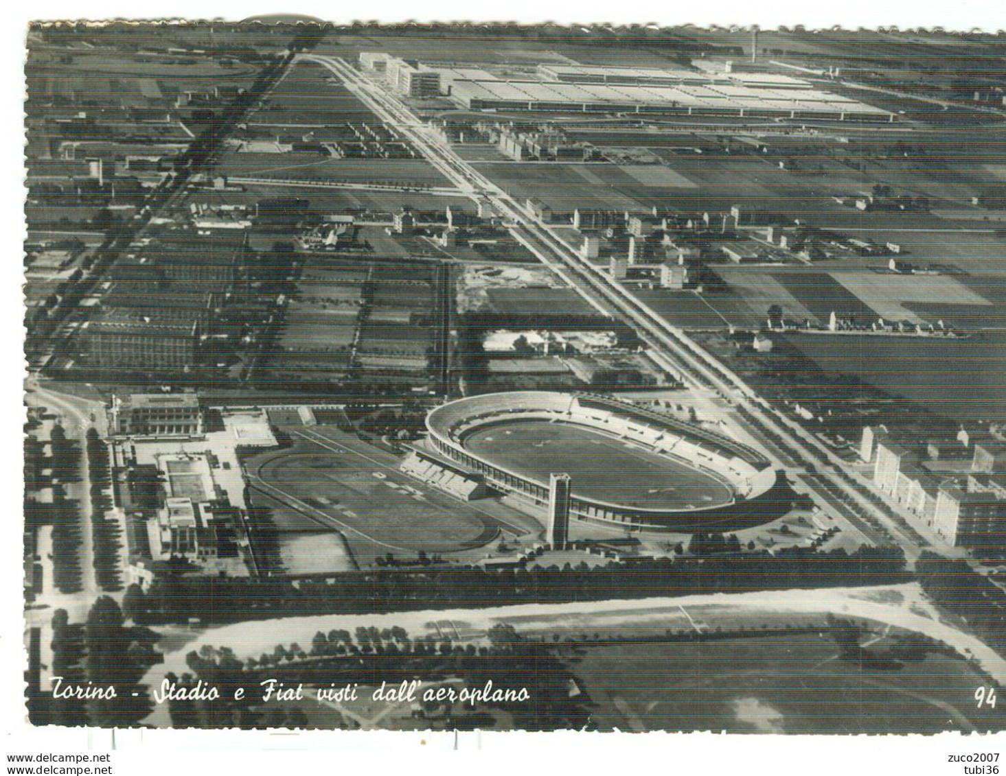 TORINO - STADIO E FIAT VISTI DALL'AEROPLANO - B/N-VIAGGIATA 1951 -TIMBRO POSTE TORINO - EDIZ. SACAT - TORINO - Stadien & Sportanlagen