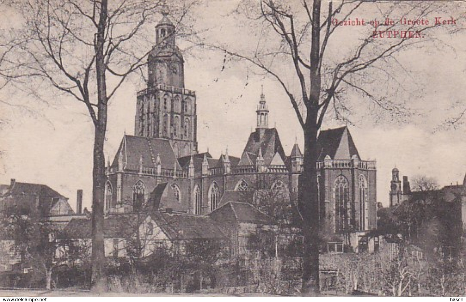 4843137Zutphen, Gezicht Op De Groote Kerk. (poststempel 1909)(kleine Vouwen In De Hoeken) - Zutphen