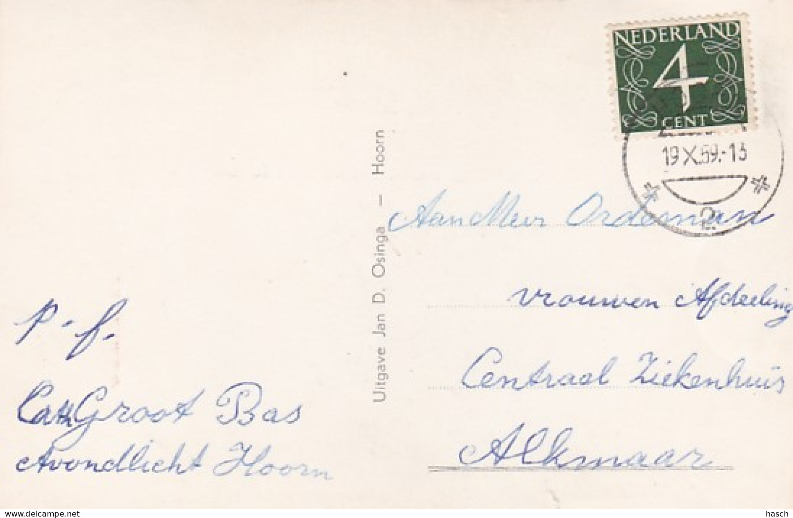 4843156Hoorn, Huize Avondlicht. 1959.(doordruk Stempel) - Hoorn