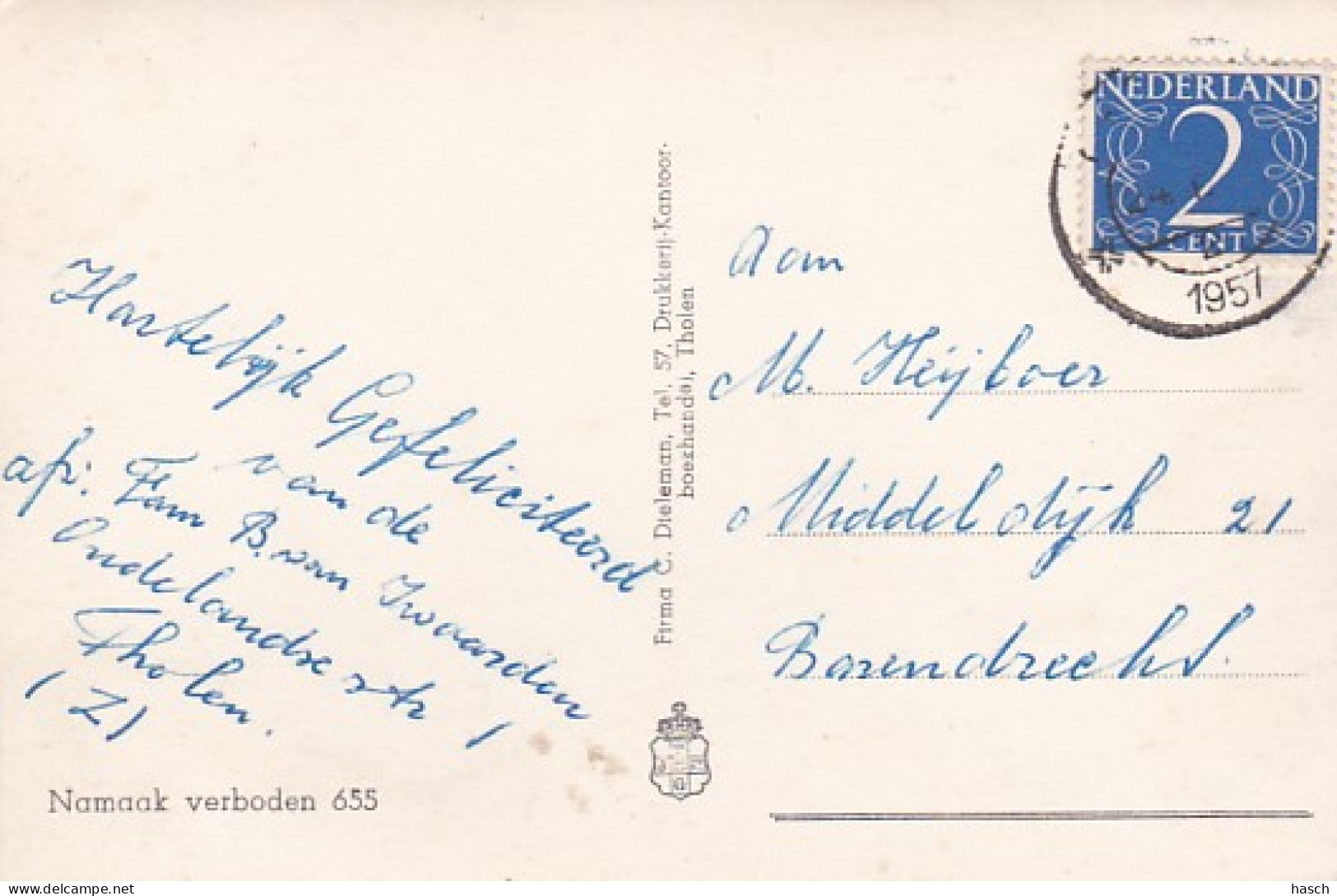 4843182Tholen, Markt. (Gezicht Op N. H. Kerk) 1957.(FOTO KAART)(rechterkant Is Afgeknipt) - Tholen