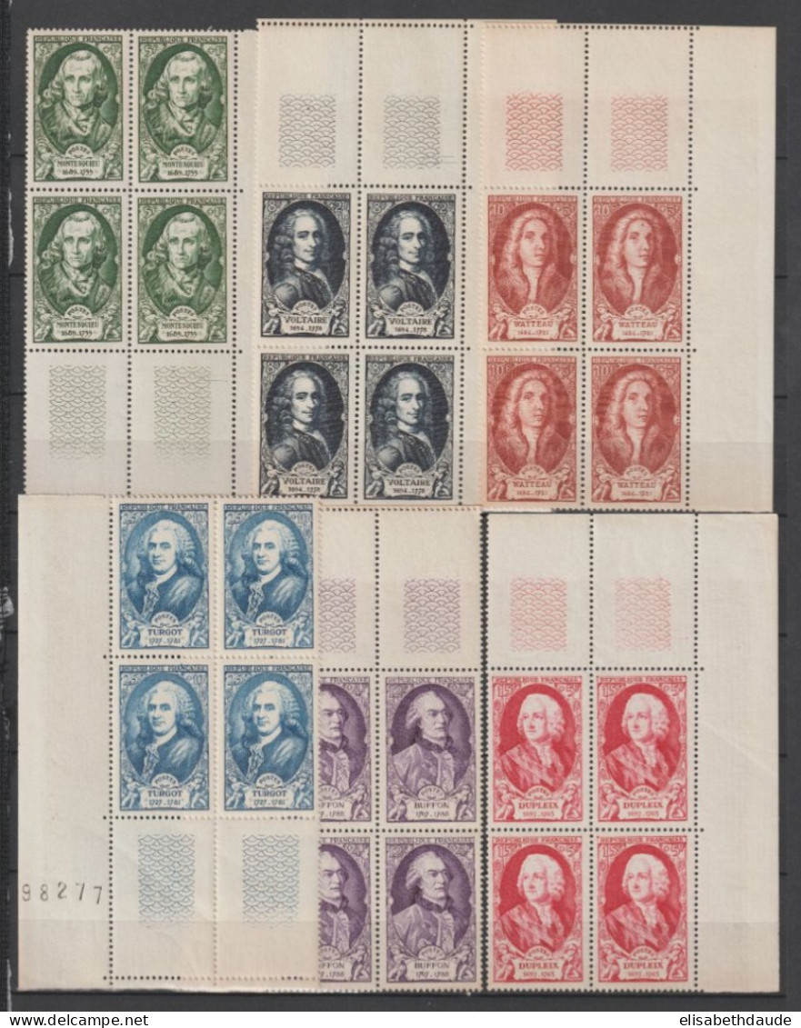 FRANCE - 1949 - SERIE COMPLETE YVERT N°853/858 ** MNH BLOCS De 4 ! - COTE = 120++ EUR. - Unused Stamps