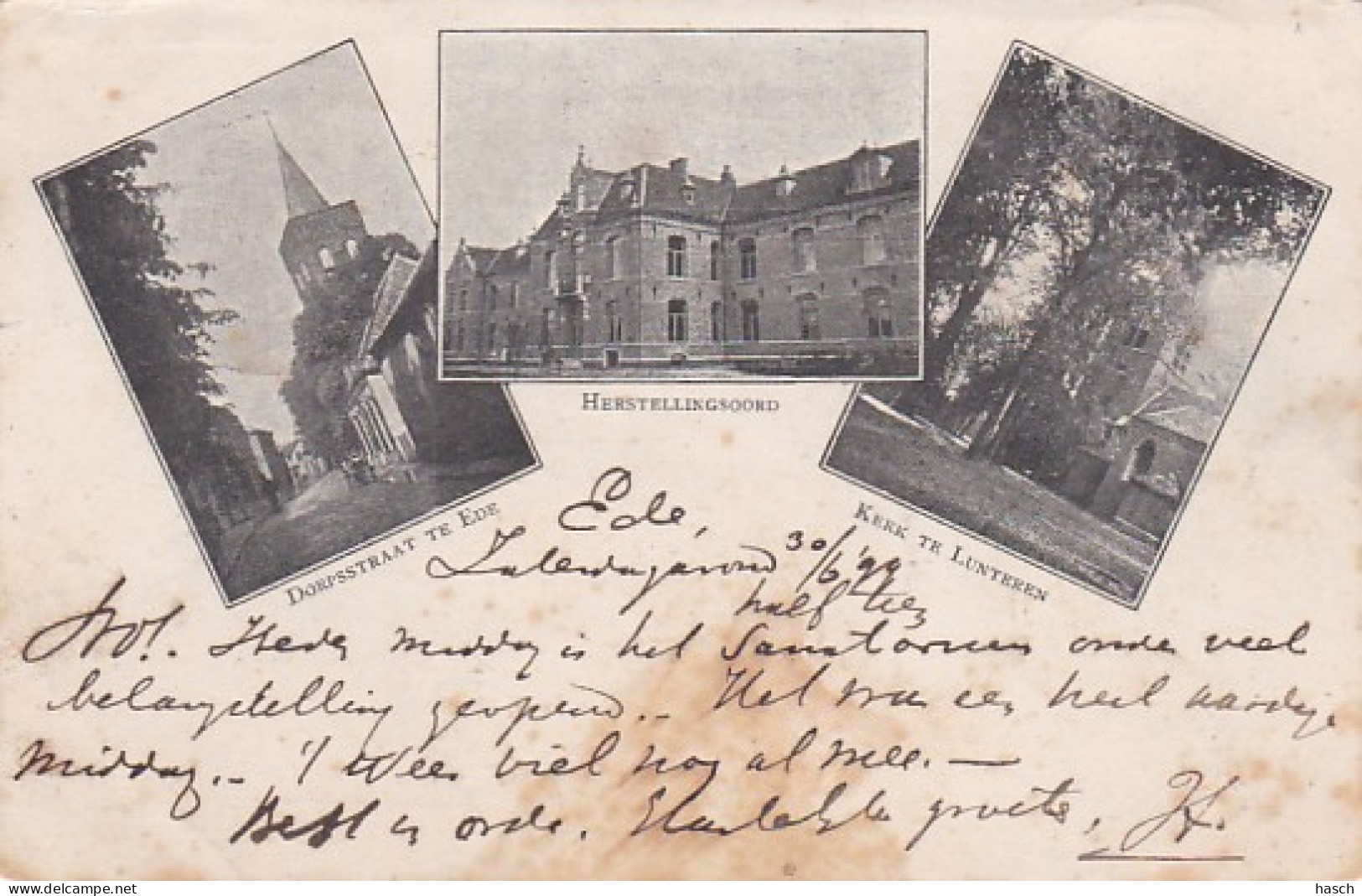 4843695Ede, Dorpstraat – Herstellingsoord – Kerk Te Lunteren.(poststempel 1900)(zie Hoeken) - Ede