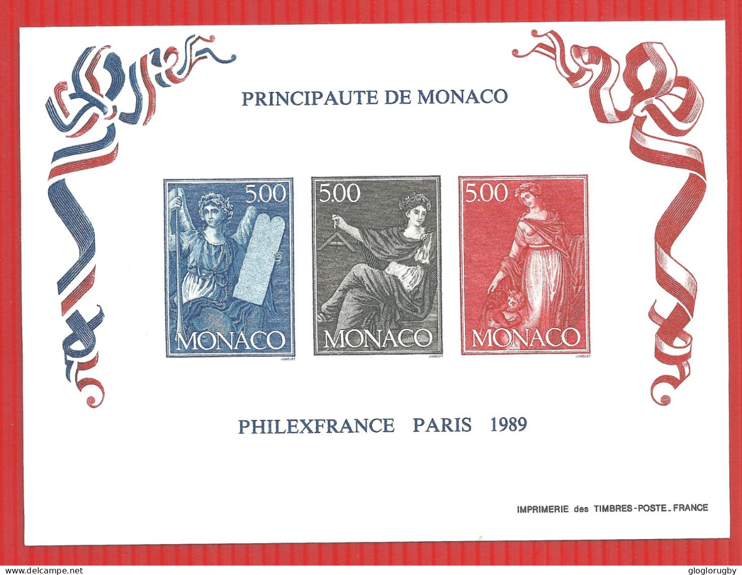 Monaco Blocs Et Feuillets N°47 A PHILEX FRANCE 1989 Bloc épreuve De Luxe NEUF(*) SANS GOMME LUXE  ET RARE - Variétés