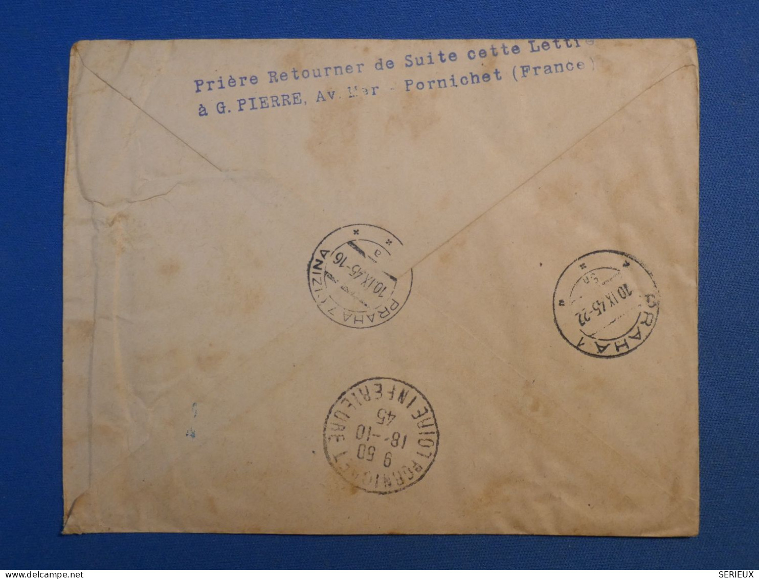 B147  FRANCE  BELLE LETTRE RARE 1945 PAR AVION MILITAIRE DE PARIS A PRAGUE +AFF. PLAISANT+++ - 1927-1959 Lettres & Documents