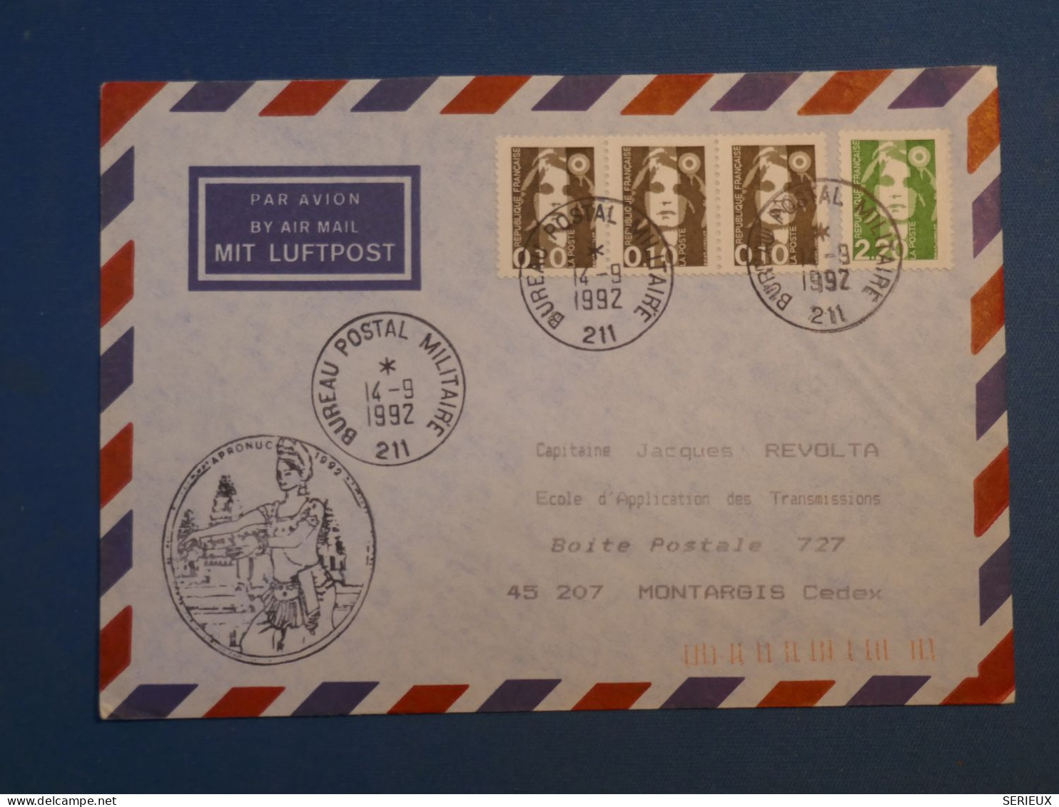 B147  FRANCE  BELLE LETTRE 1992 BUREAU POSTAL  MILITAIRE DE PARIS A  MONTARGIS  +AFF. PLAISANT+++ - 1960-.... Cartas & Documentos