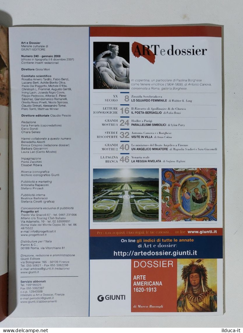 49230 ART E Dossier 2008 N. 240 - Arte Americana 1620-1913 / Canova - Kunst, Design