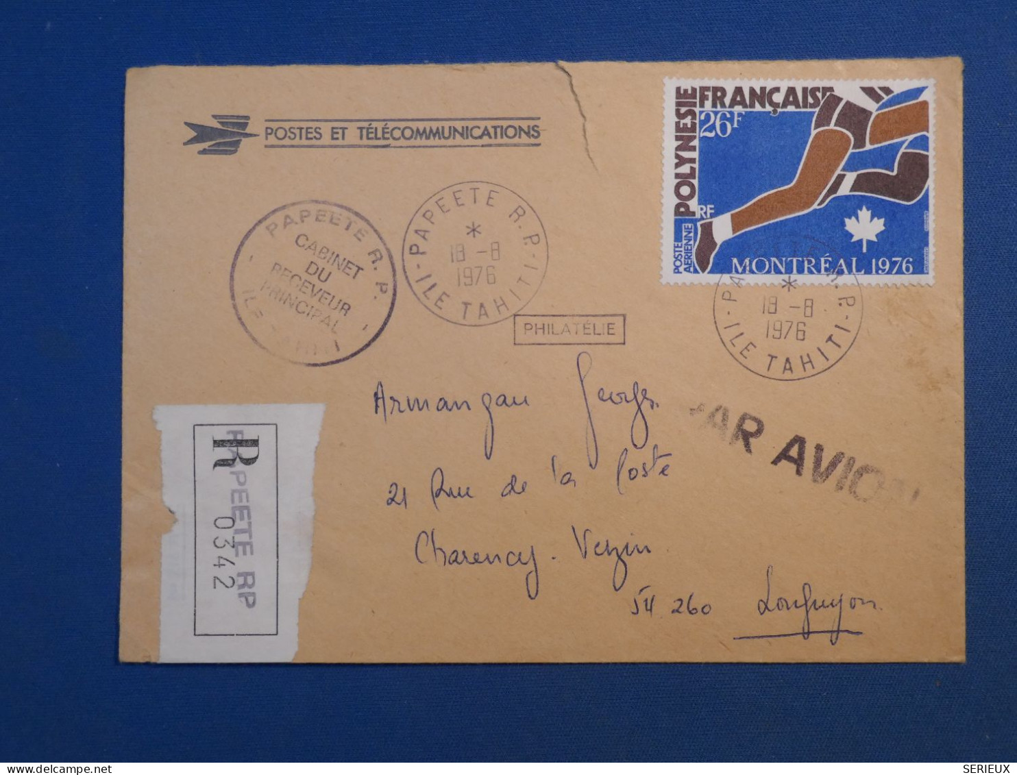 B147  POLYNESIE  BELLE LETTRE RECO 1976 PAPEETE A LONGUYON FRANCE +PA N°110+AFF. PLAISANT+++ - Covers & Documents