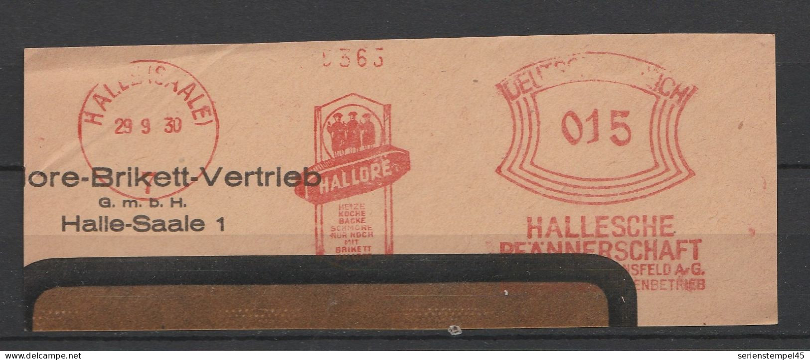 Deutsches Reich Briefstück Mit Freistempel Halle Saale 1930 Hallesche Pfännerschaft Hallore - Machines à Affranchir