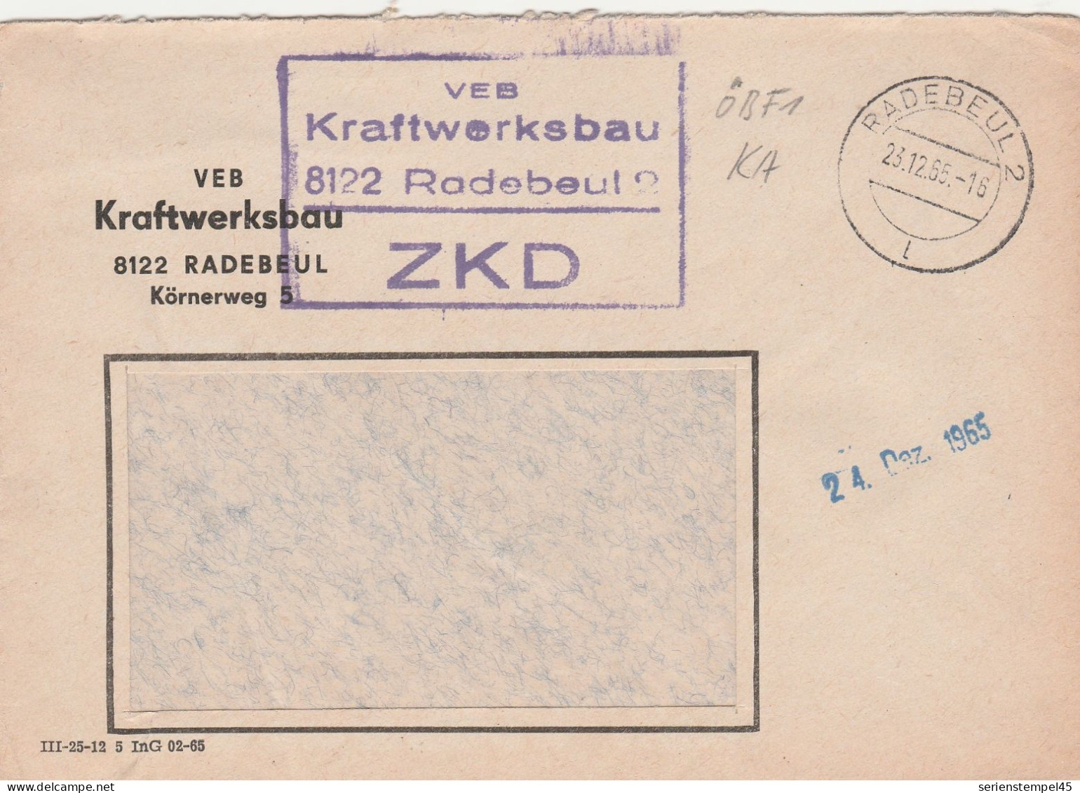 DDR Brief Von ZKD VEB Kraftwerksbau 8122 Radebeul 2 1965 Nach Leipzig - Centrale Postdienst