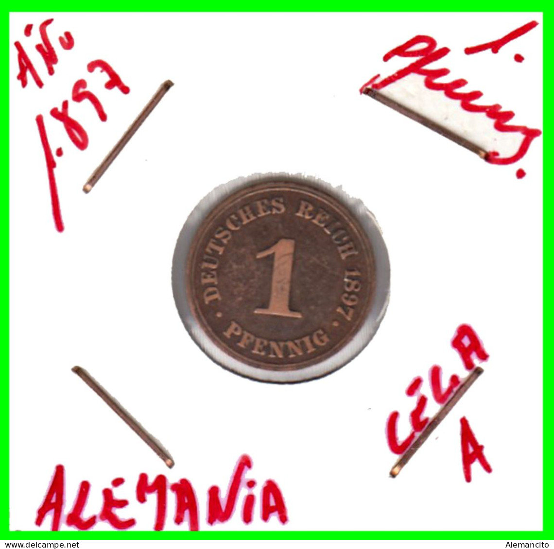 ALEMANIA – GERMANY - IMPERIO MONEDA DE COBRE DIAMETRO 17.5 Mm. DEL AÑO 1897 – CECA-A- KM-1  GOBERNANTE: GUILLERMO I - 1 Pfennig