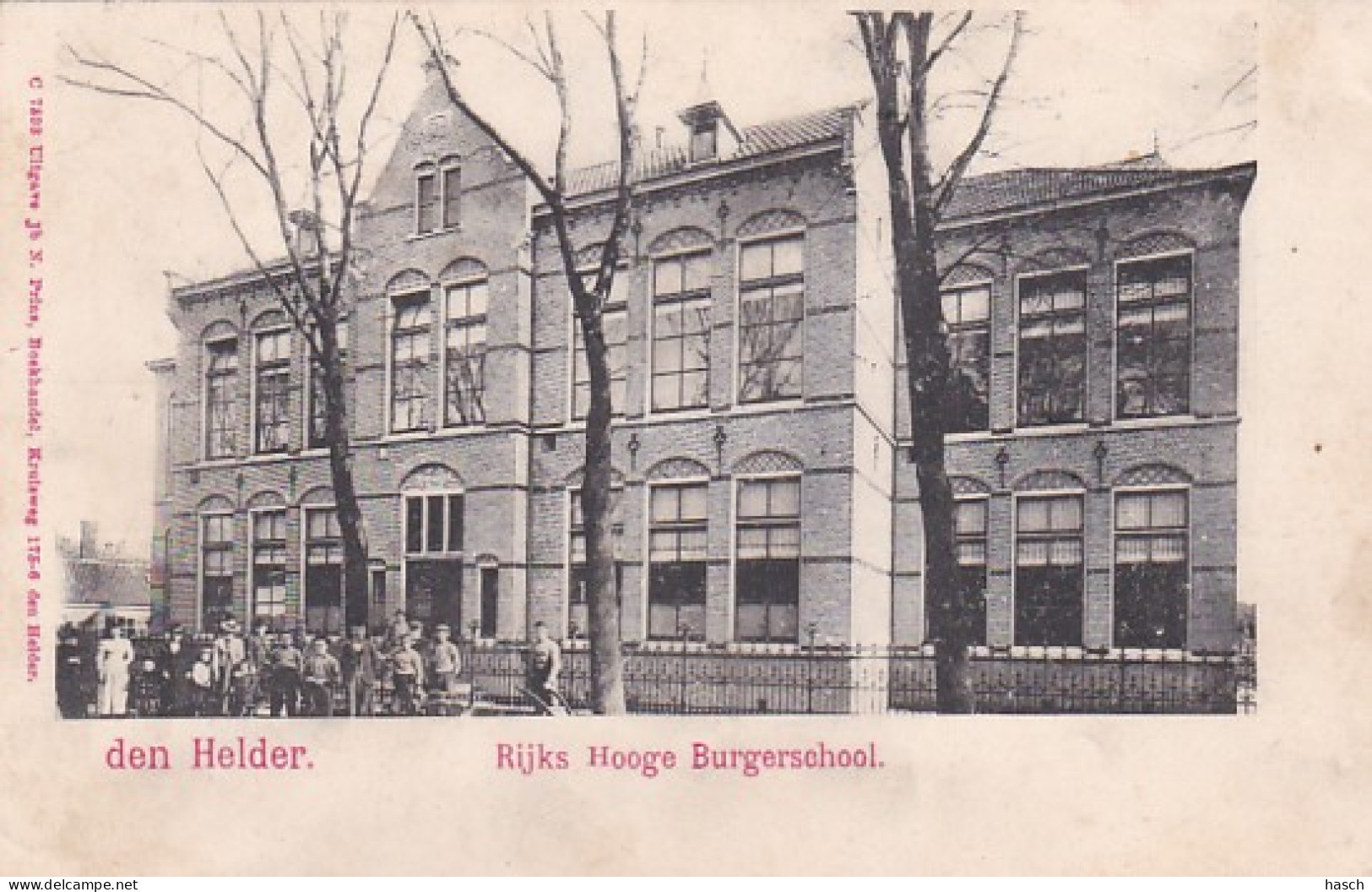 483775Den Helder, Rijks Hooge Burgerschool. (poststempel 1902)(zie Hoeken En Randen) - Den Helder