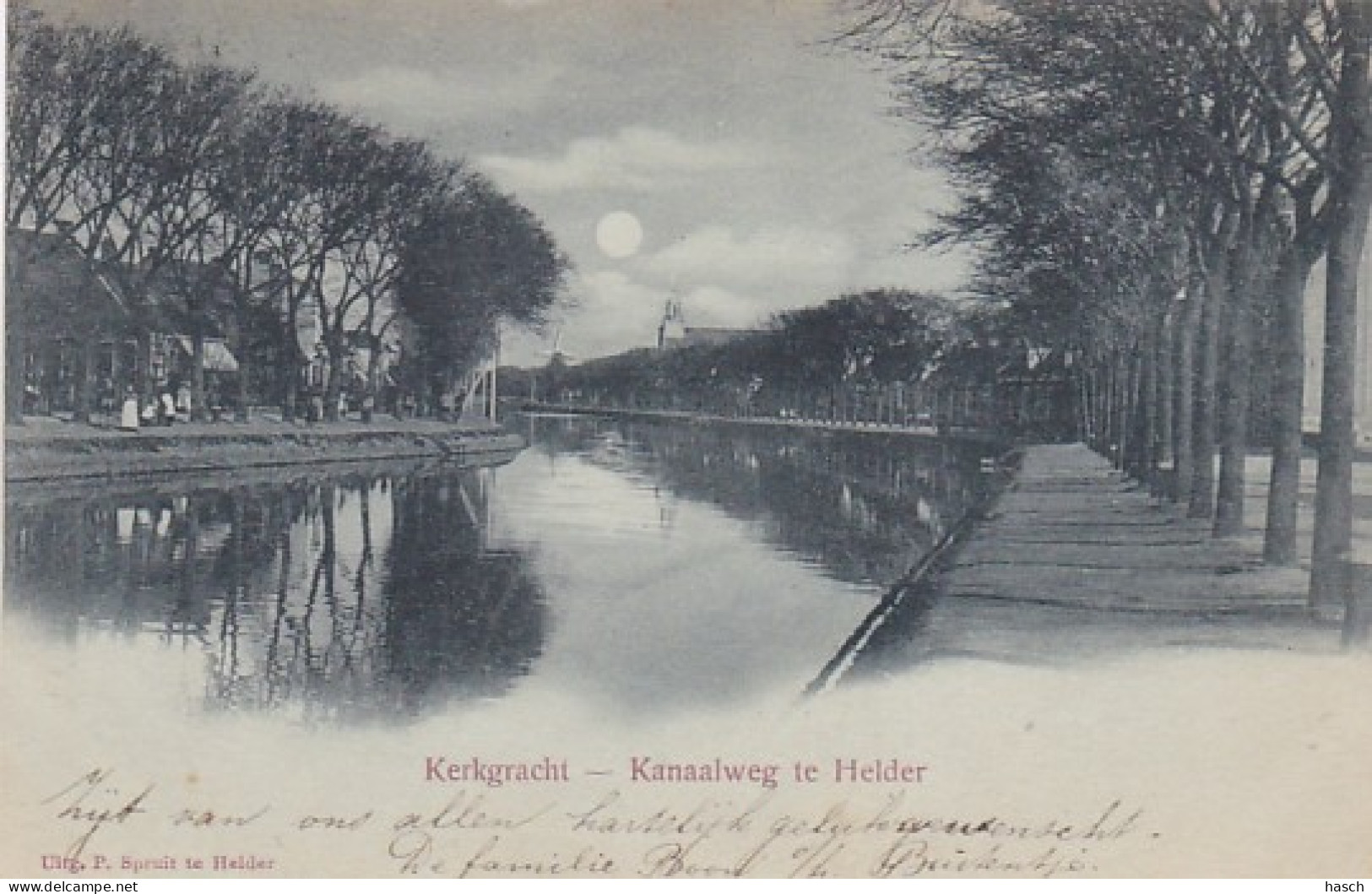 4837143Den Helder, Kerkgracht – Kanaalweg Bij Avond. 1900.  - Den Helder