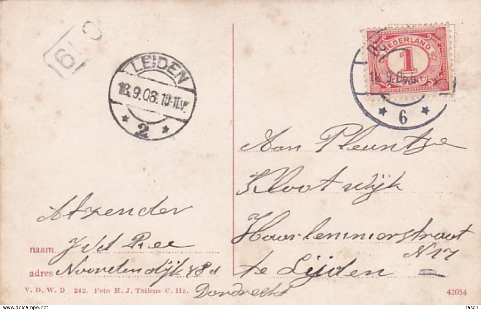 4842539Dordrecht, Nieuwe Haven. (poststempel 1908)(zie Hoeken) - Dordrecht